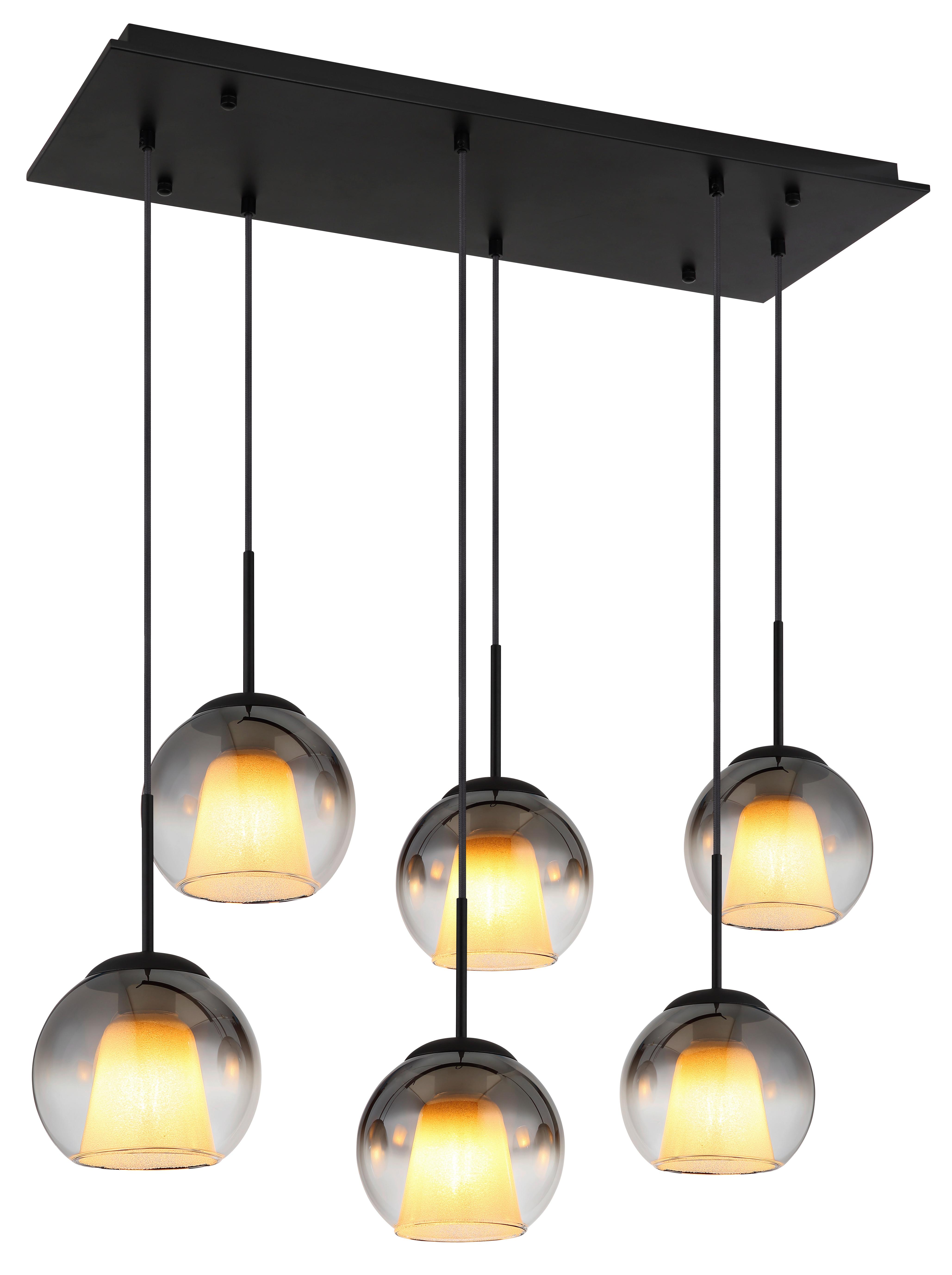 HÄNGELEUCHTE Exkl. 6xE27 40W - Klar/Schwarz, Basics, Glas/Textil (90/38/120cm) - Globo