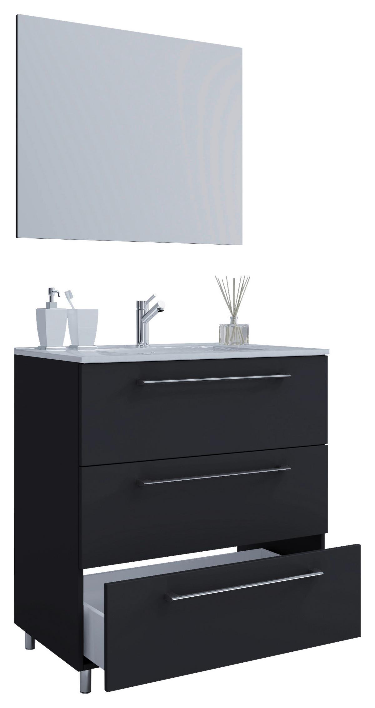 Badezimmer Schubo 3-teilig Schwarz B: 80 Cm - Alufarben/Schwarz, MODERN, Keramik/Holzwerkstoff (80cm) - MID.YOU
