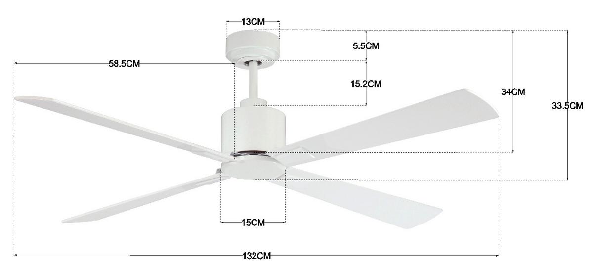 Deckenventilator Airfusion Weiß 4 Flügel, Geräuscharm - Weiß, Basics, Holzwerkstoff/Metall (132/33cm)