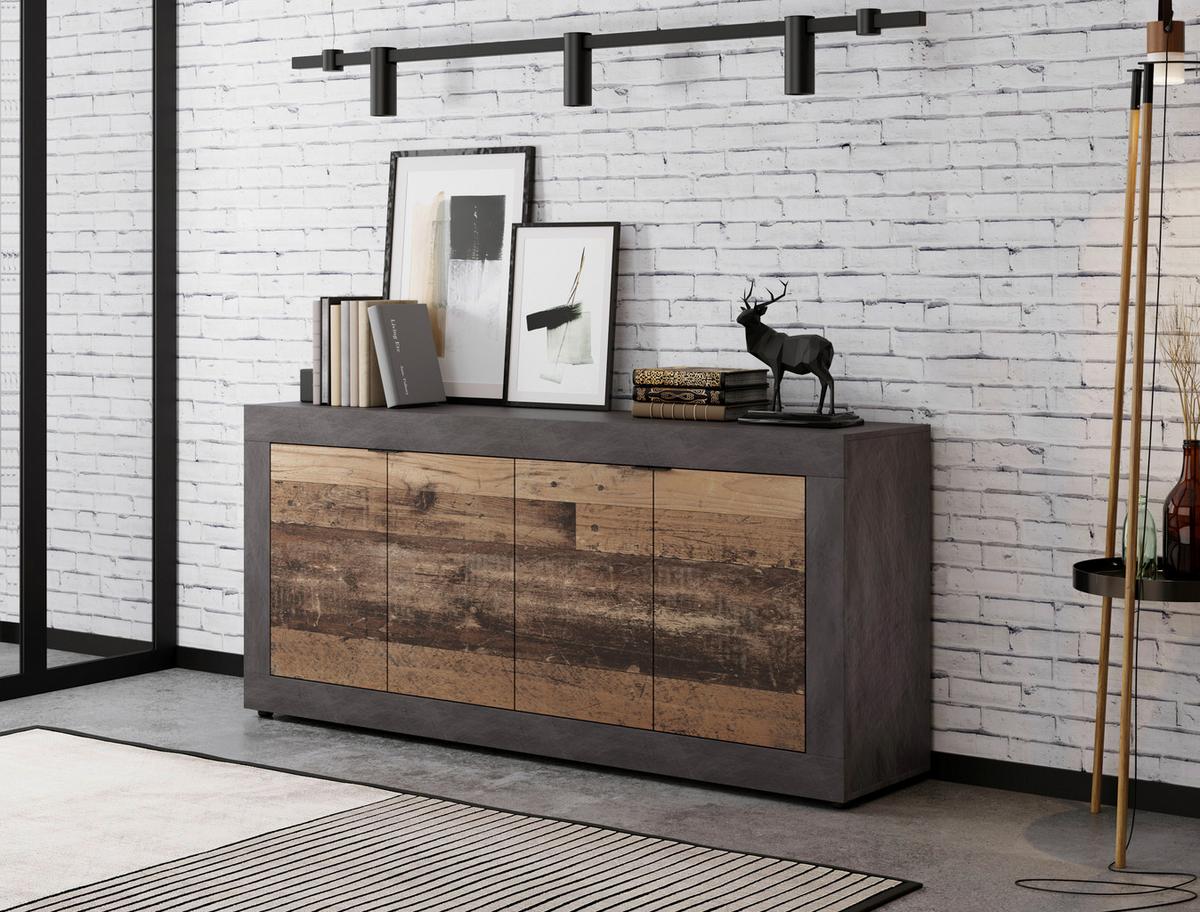 Sideboard Lunea - Alteiche/Schwarz, Design, Holzwerkstoff (180/86/42cm) - MID.YOU