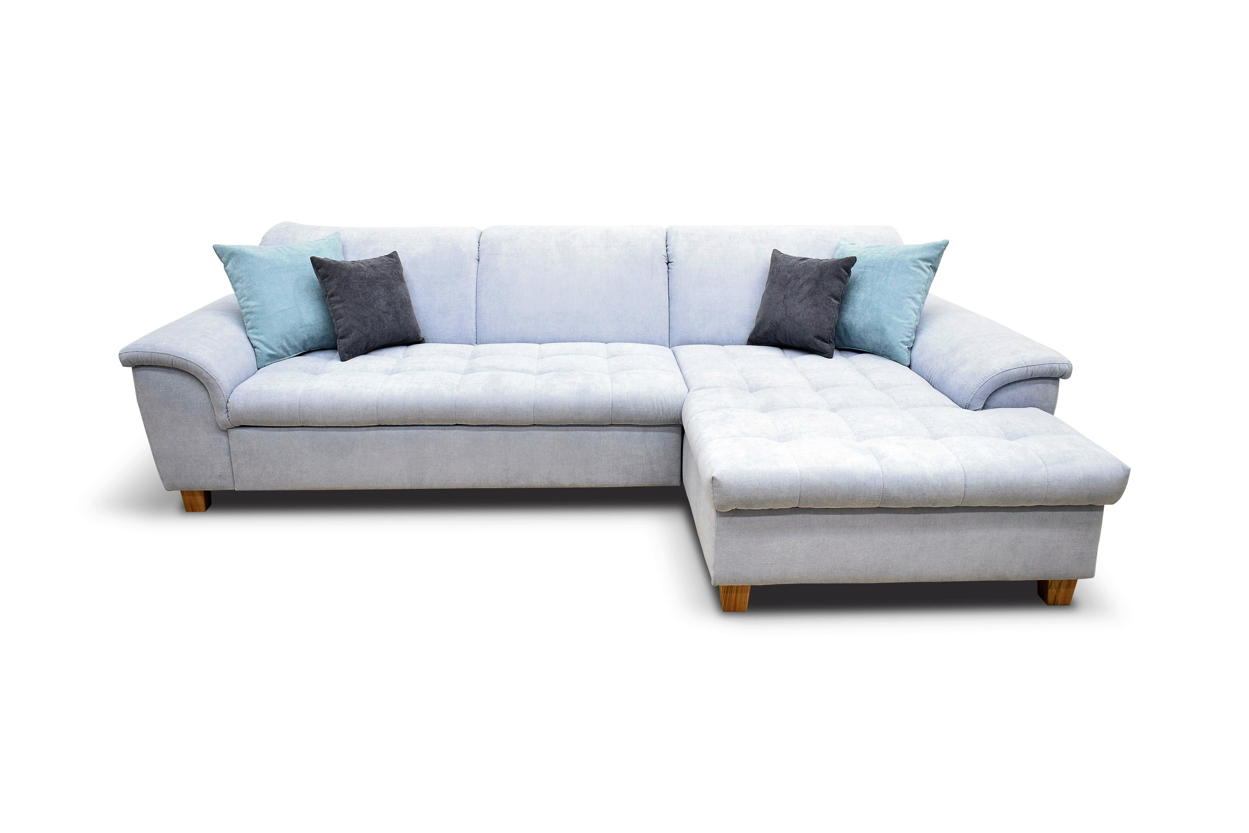 Ecksofa Mit Schlaffunktion Franzi Pastellblau Mikrofaser - Pastellblau/Eichefarben, KONVENTIONELL, Textil (279/170cm) - MID.YOU