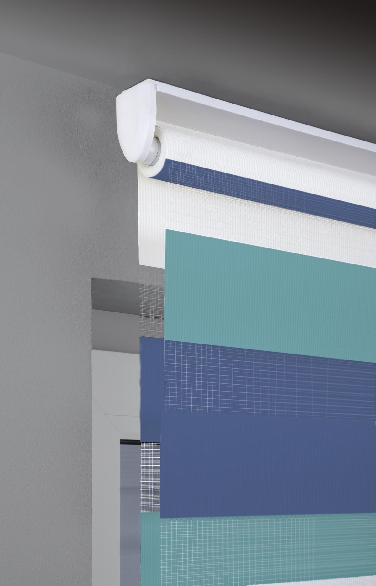 Doppelrollo Just Triple Blau, Grau, Weiß B: 80 cm - Blau/Weiß, Basics, Textil (80/210cm)