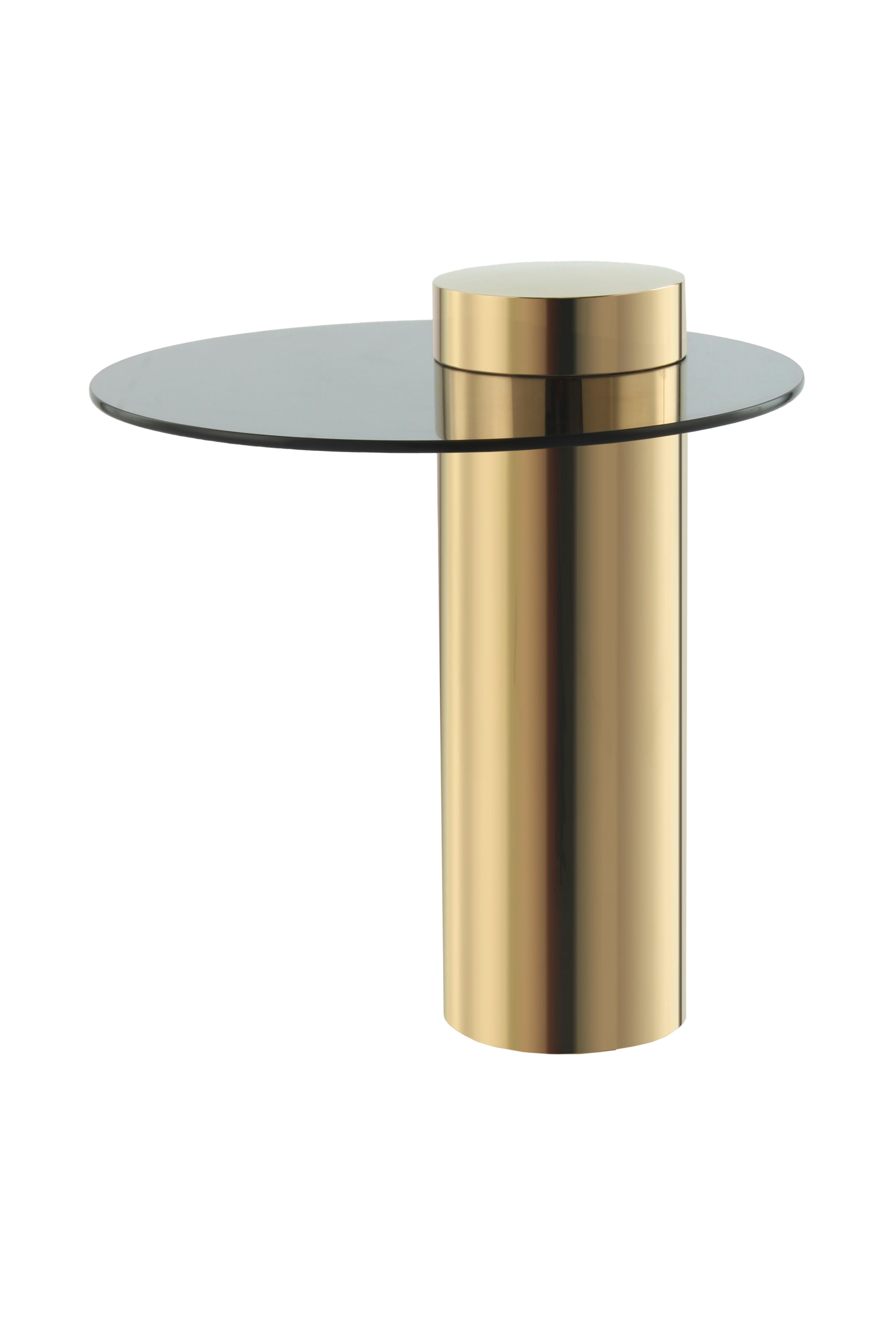 Beistelltisch mit Glasplatte Rund Ontario, Grau/Gold - Goldfarben/Grau, MODERN, Glas/Metall (46/46/52cm) - Kayoom