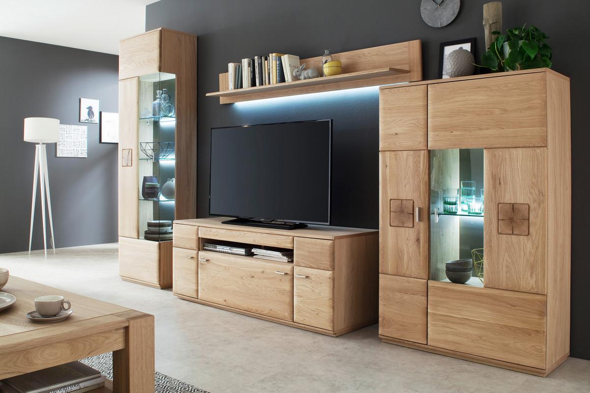Highboard teilmassiv B: 90 cm Bologna Eichefarben - Eichefarben, Design, Glas/Holz (90/141/38cm) - Livetastic