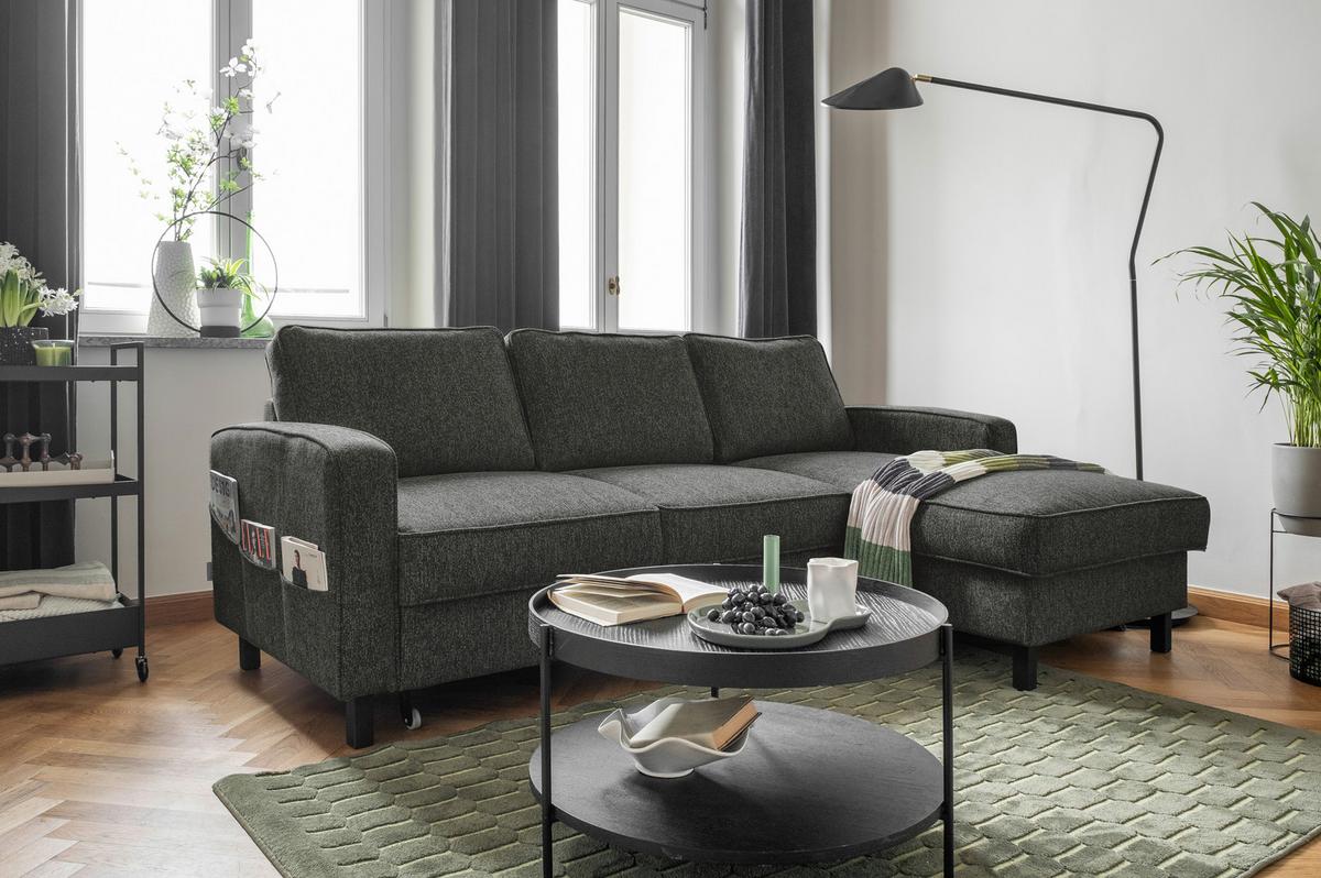 Ecksofa Molly Dunkelgrau S: 228x148 cm - Dunkelgrau/Schwarz, Textil (228/148cm) - MID.YOU