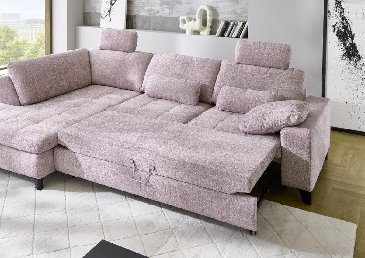 Rohová sedačka LANDO, ľavá, ružová ženilka PIA,s funkciami - čierna/ružová, Modern, kov/textil (197/289cm) - Premium Living