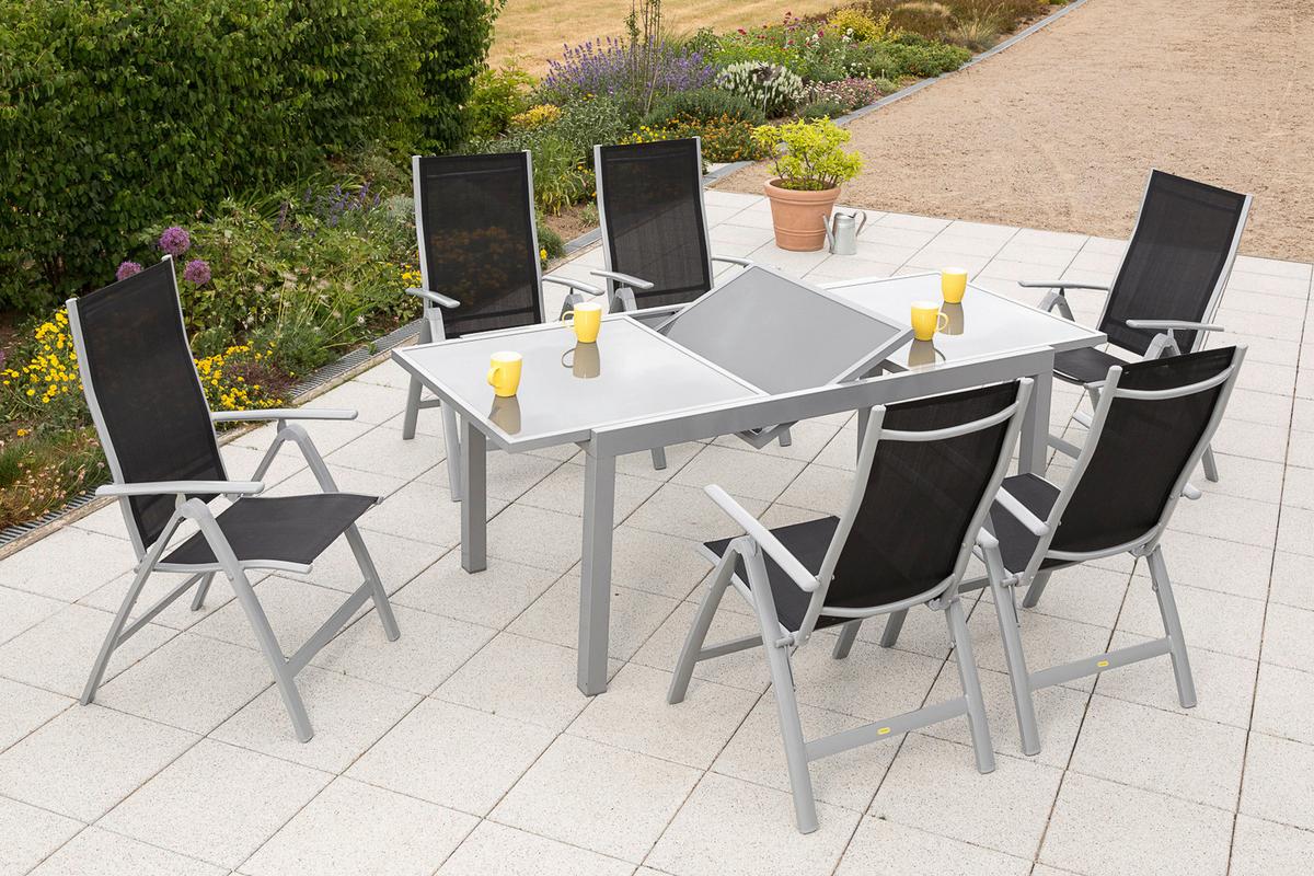 Gartenset Carrara - Silberfarben/Schwarz, MODERN, Textil/Metall - Gardenson