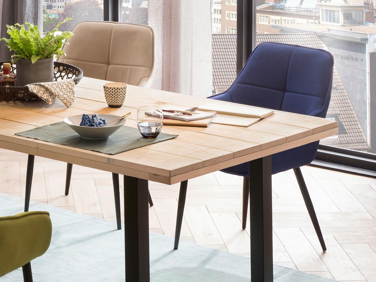 Armlehnstuhl Leinen Blau, B: 55cm - Blau/Schwarz, Design, Textil/Metall (55/86/46cm) - Livetastic