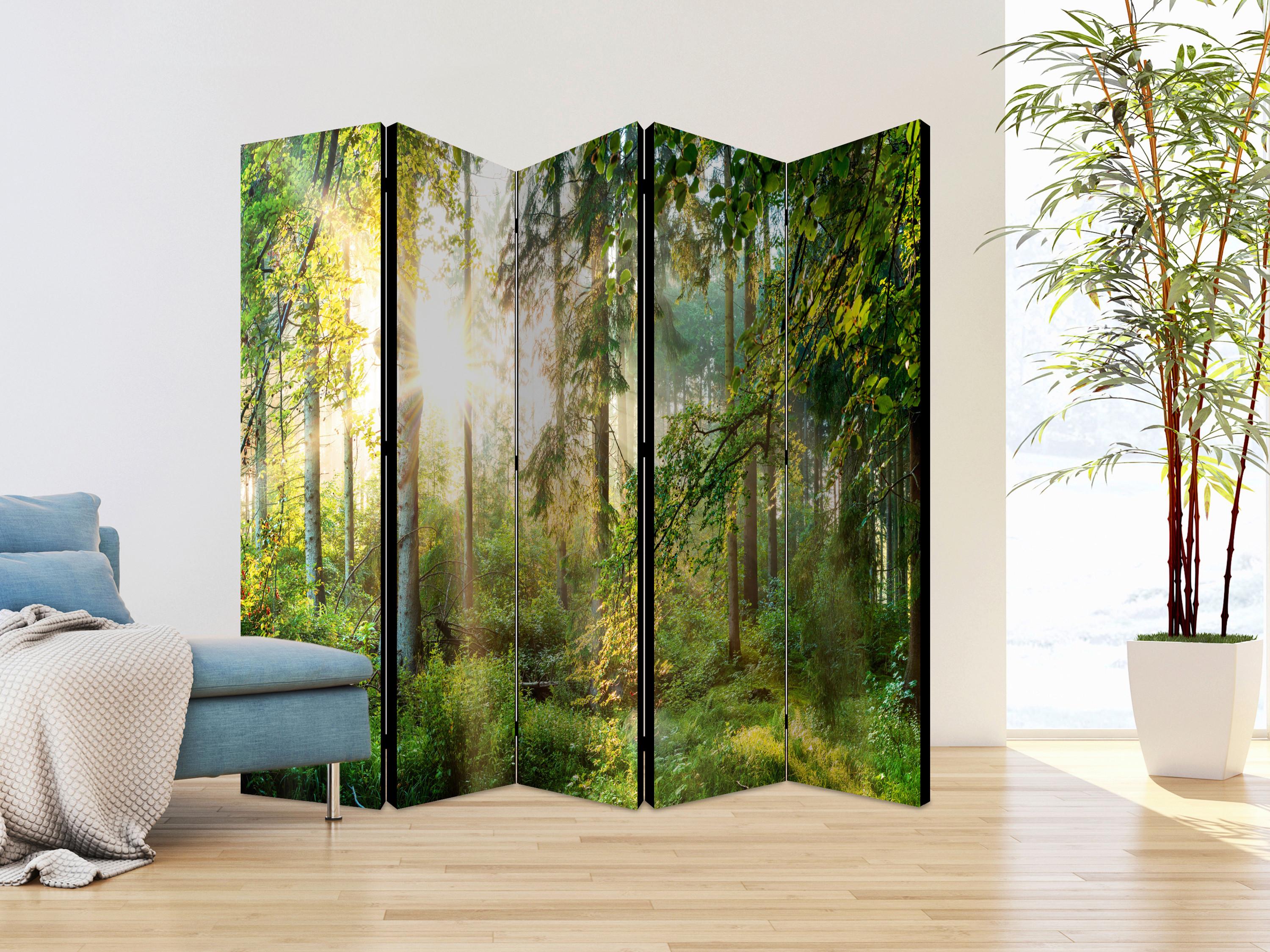 Paravent Dunkelgrün Hellgrün B: 225 cm - Dunkelgrün/Hellgrün, Basics, Holz/Textil (225/172/3cm) - artgeist