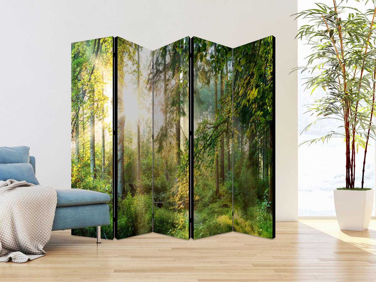 Paravent Dunkelgrün Hellgrün B: 225 Cm - Dunkelgrün/Hellgrün, Basics, Holz/Textil (225/172/3cm) - artgeist