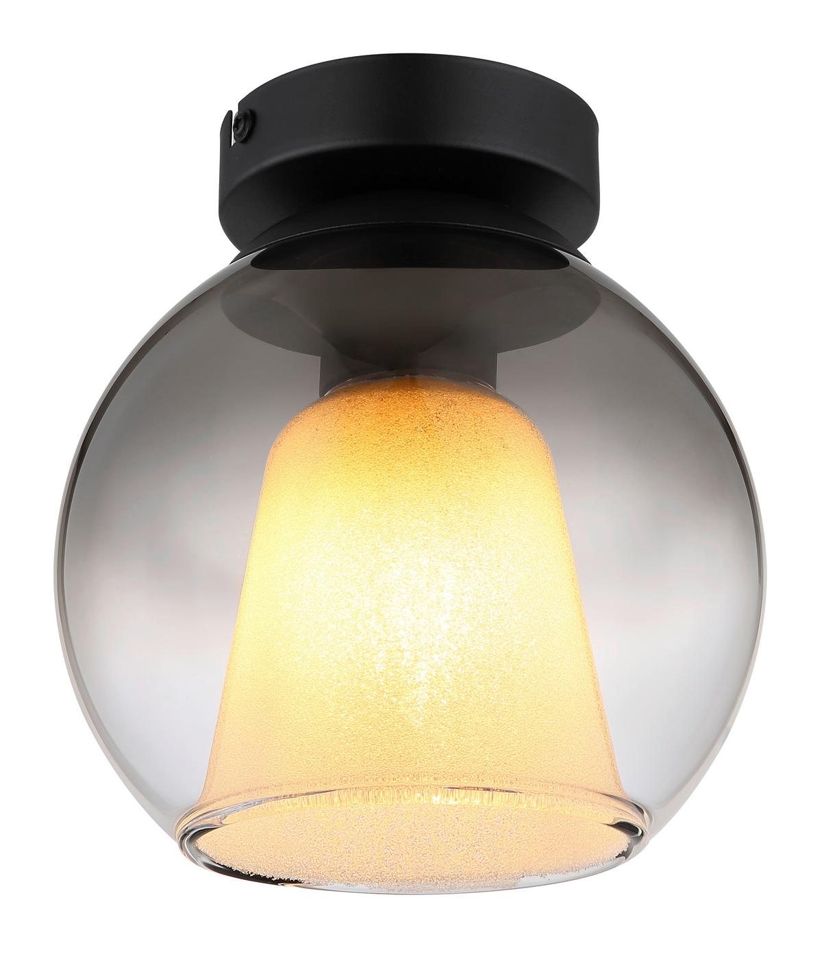 Deckenleuchte Grau Klar Schwarz D: 18 cm - Klar/Schwarz, Basics, Glas/Metall (18/19cm) - Globo