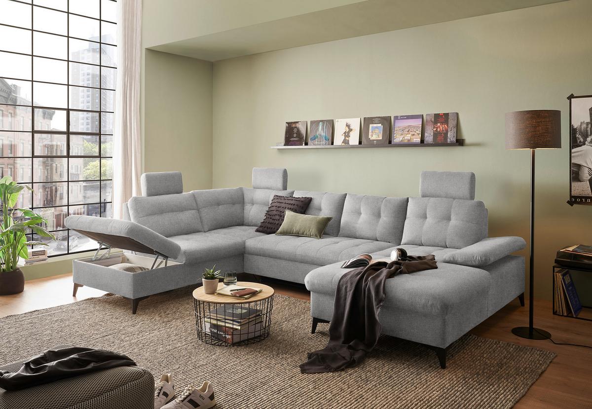 Wohnlandschaft Durban U Dunkelgrau U: 218/324/170 cm - Schwarz/Grau, KONVENTIONELL, Textil (218/324/170cm) - MID.YOU