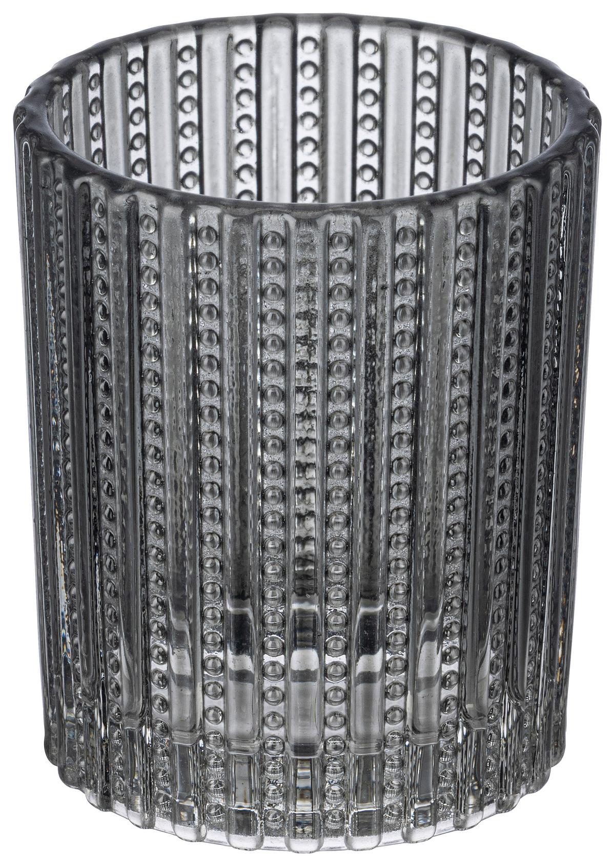 TEELICHTGLAS Nathalie - Hellgrau/Schwarz, KONVENTIONELL, Glas (5,4/6,4cm) - Luca Bessoni
