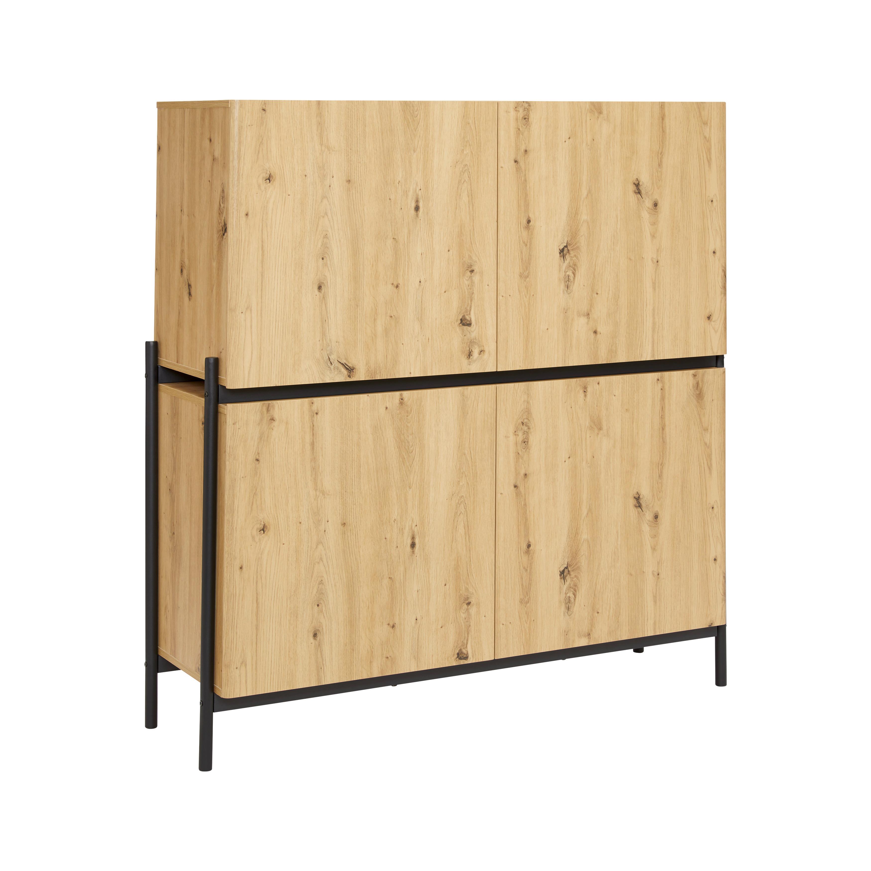 Široká komoda JASMINA farby dubu - čierna/farba duba, Modern, kov/drevo (118/131/41,5cm) - Bessagi Home