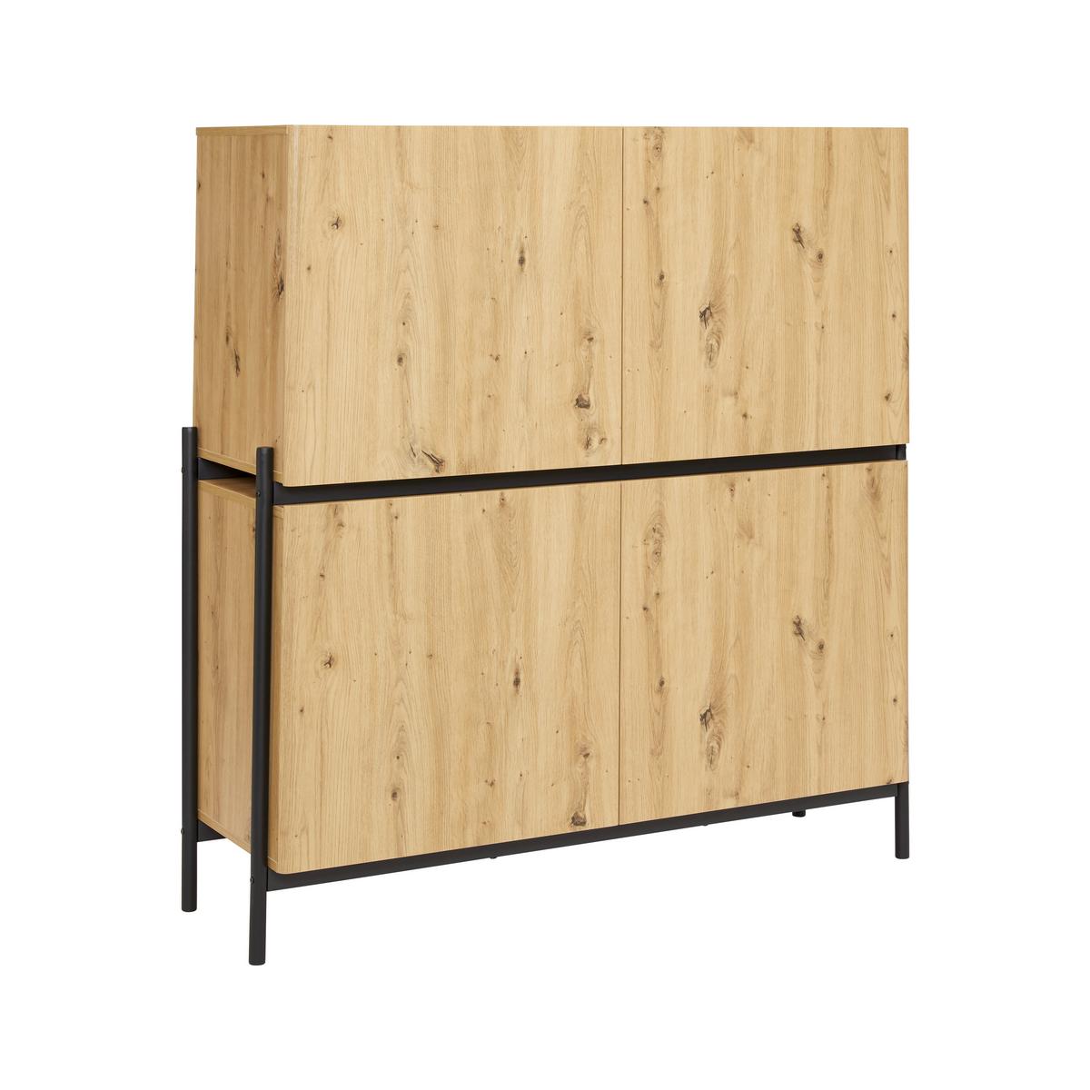 Široká komoda JASMINA farby dubu - čierna/farba duba, Modern, kov/drevo (118/131/41,5cm) - Bessagi Home