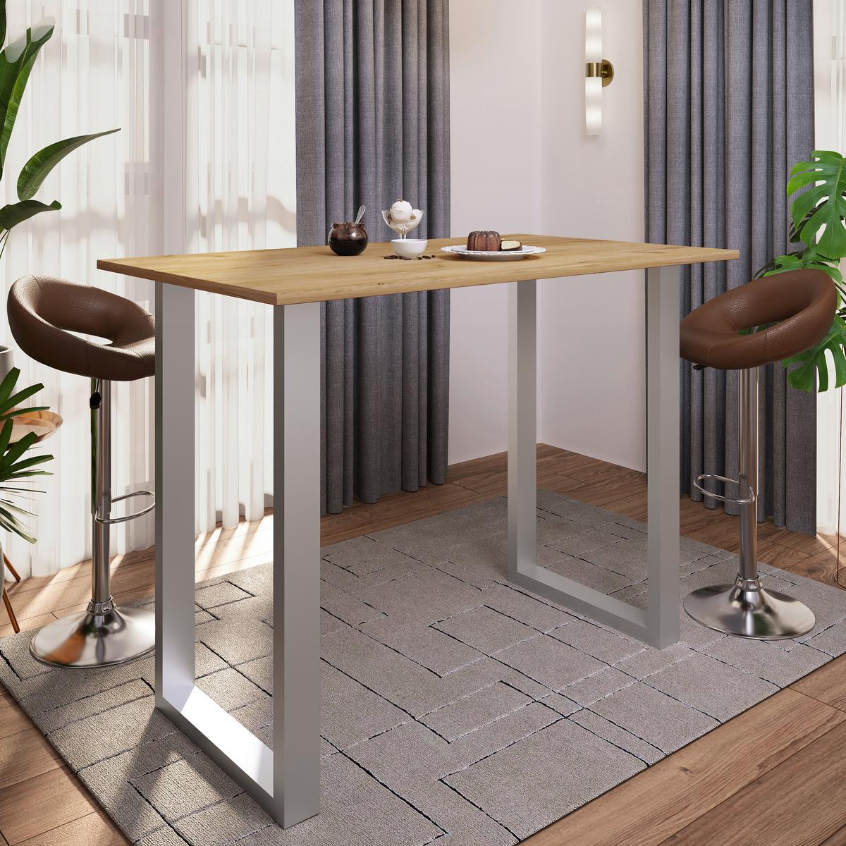 Bartisch Xona B 140x80 - Honigeiche/Silberfarben, KONVENTIONELL, Holzwerkstoff/Metall (140/80/102cm)