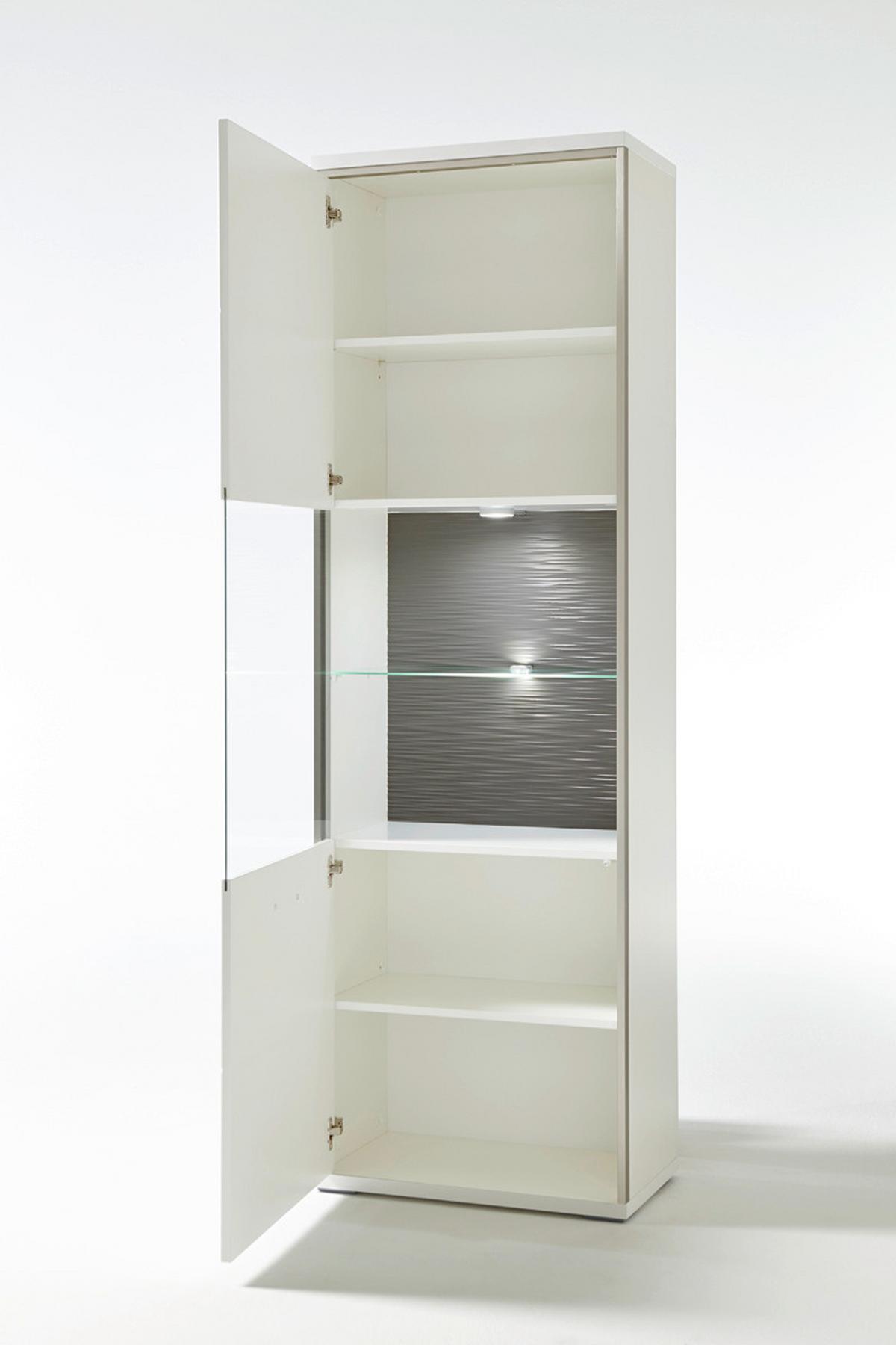 Vitrine B: 64 cm Trento Grau/Silberfarben/Weiß - Weiß Hochglanz/Silberfarben, Design, Glas/Holzwerkstoff (64/201/38cm) - Livetastic