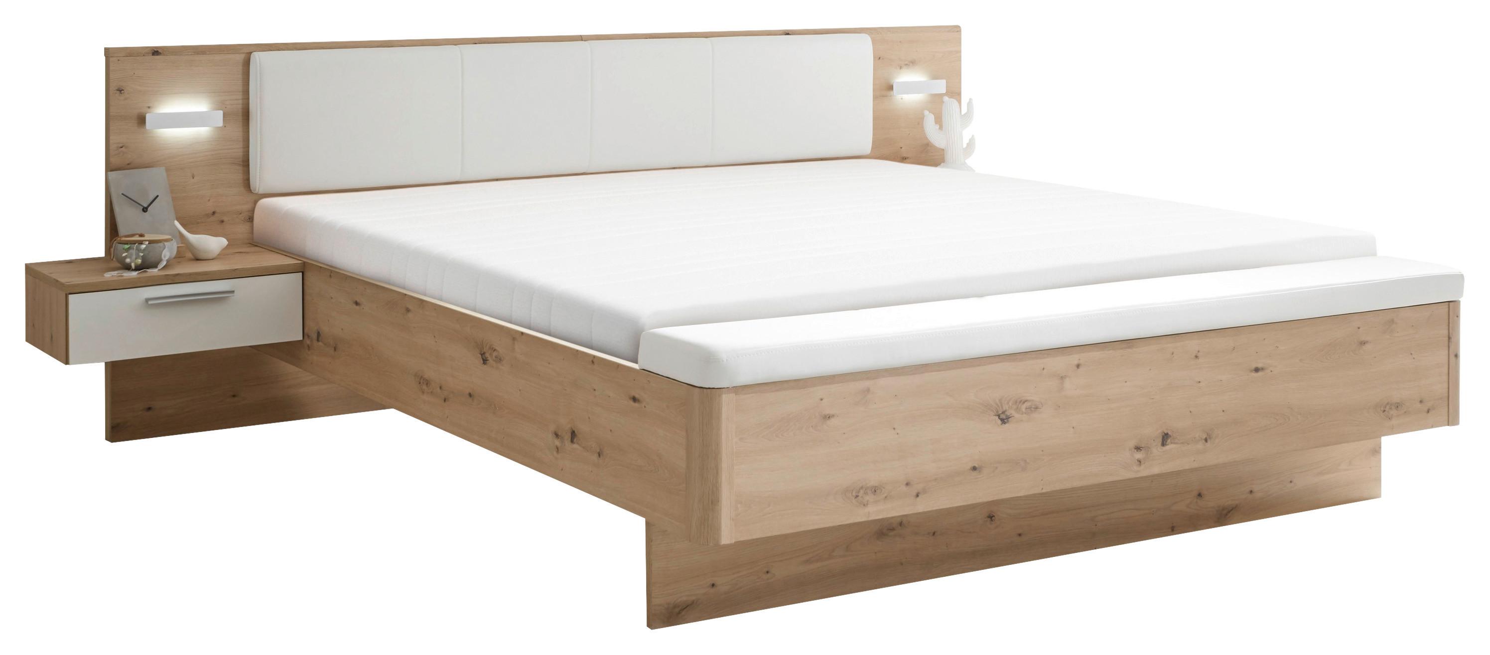 Bett Catania Weiß/eiche Artisan - Schwarz/Weiß, MODERN, Holzwerkstoff/Textil (180/200cm) - Livetastic