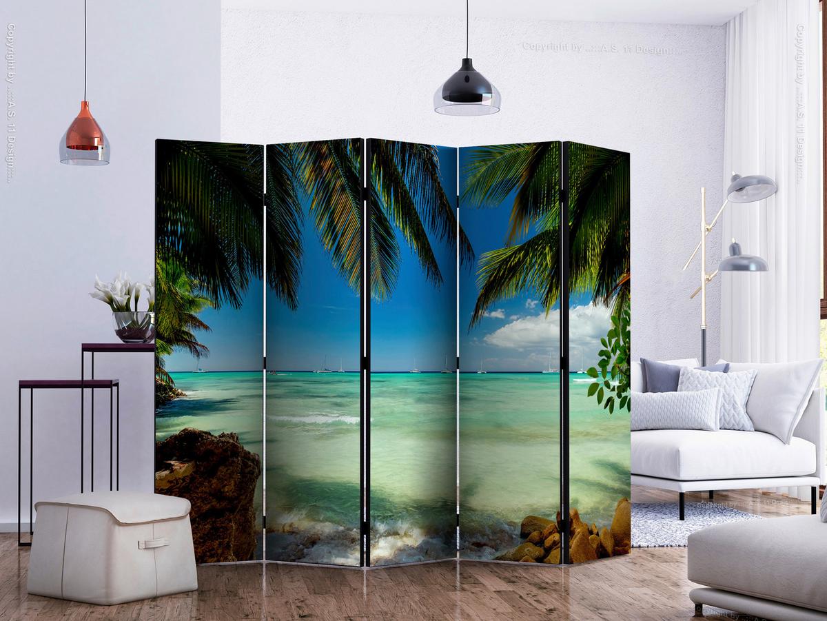 Paravent Blau Grün B: 225 cm - Blau/Grün, Basics, Holz/Textil (225/172/3cm) - artgeist