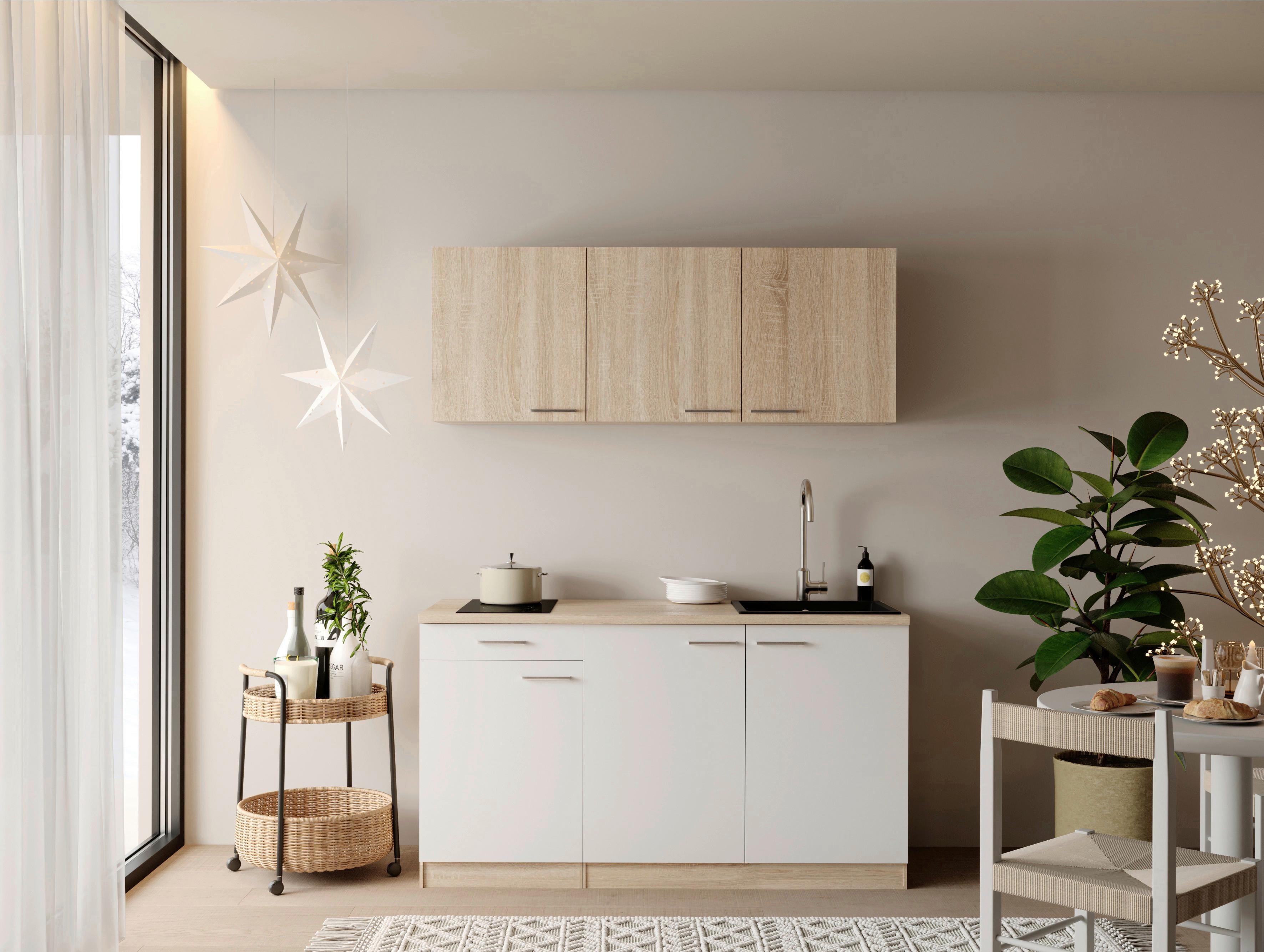 MINIKÜCHE Ingrid, Weiß B: 150 cm - Eichefarben/Weiß, Design, Holzwerkstoff (150cm) - Respekta