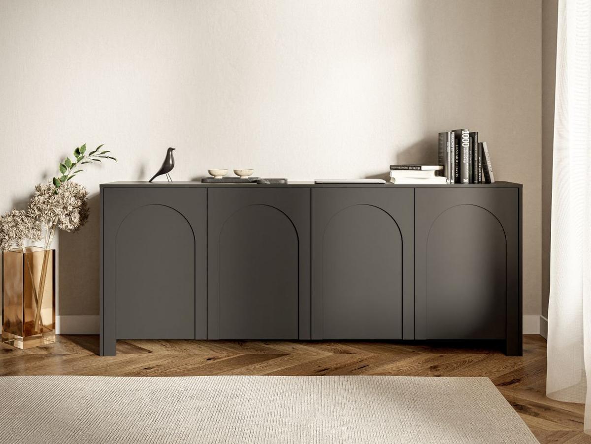 Černá komoda, bezúchytkové otevíraní, š: 204 cm - černá, Design, kompozitní dřevo (204/83/35cm)