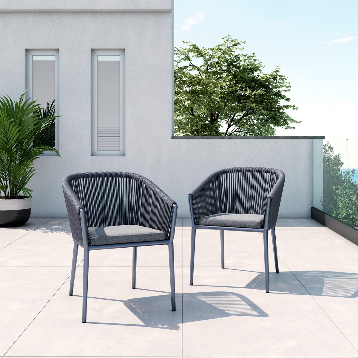 Sada zahradních křesel BENICIA - šedá/tmavě šedá, Moderní, kov/textil (56/76/65cm) - Bessagi Garden