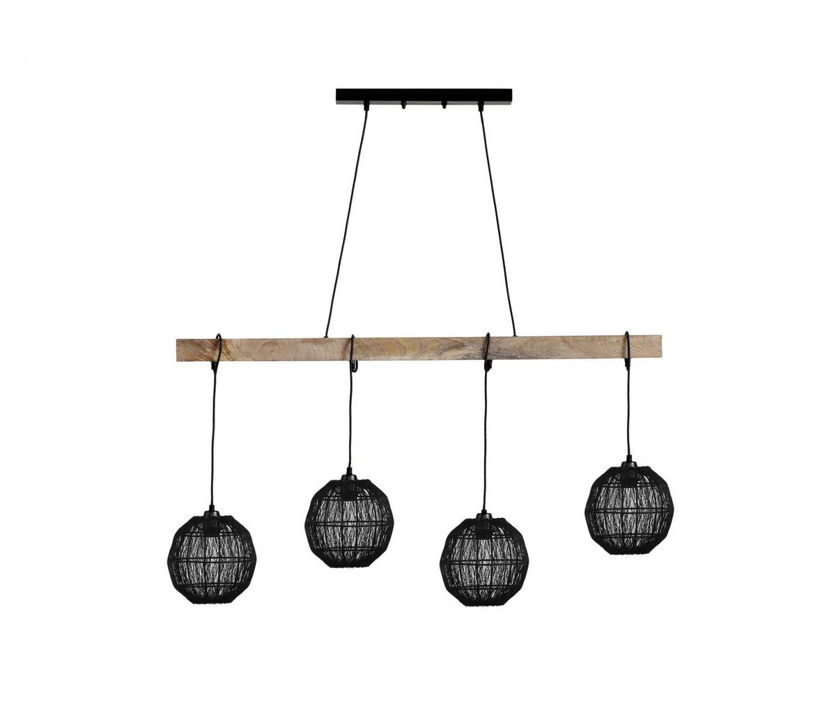 Hängeleuchte 14994-4h - Schwarz/Naturfarben, Basics, Holz/Metall (100/20/140cm) - Globo