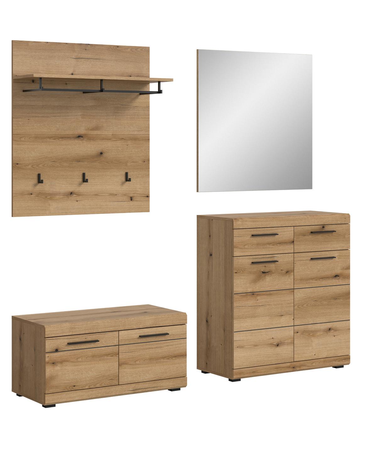 Garderobe Scout 4-Teilig Eiche Dunkel B: 195 cm - Eiche dunkel, Design, Holzwerkstoff (195/197/40cm) - Livetastic