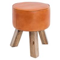 Hocker Leder Braun Sitz Gepolstert H: 45 cm Rund - Braun, Natur, Leder (37/45/37cm) - MID.YOU