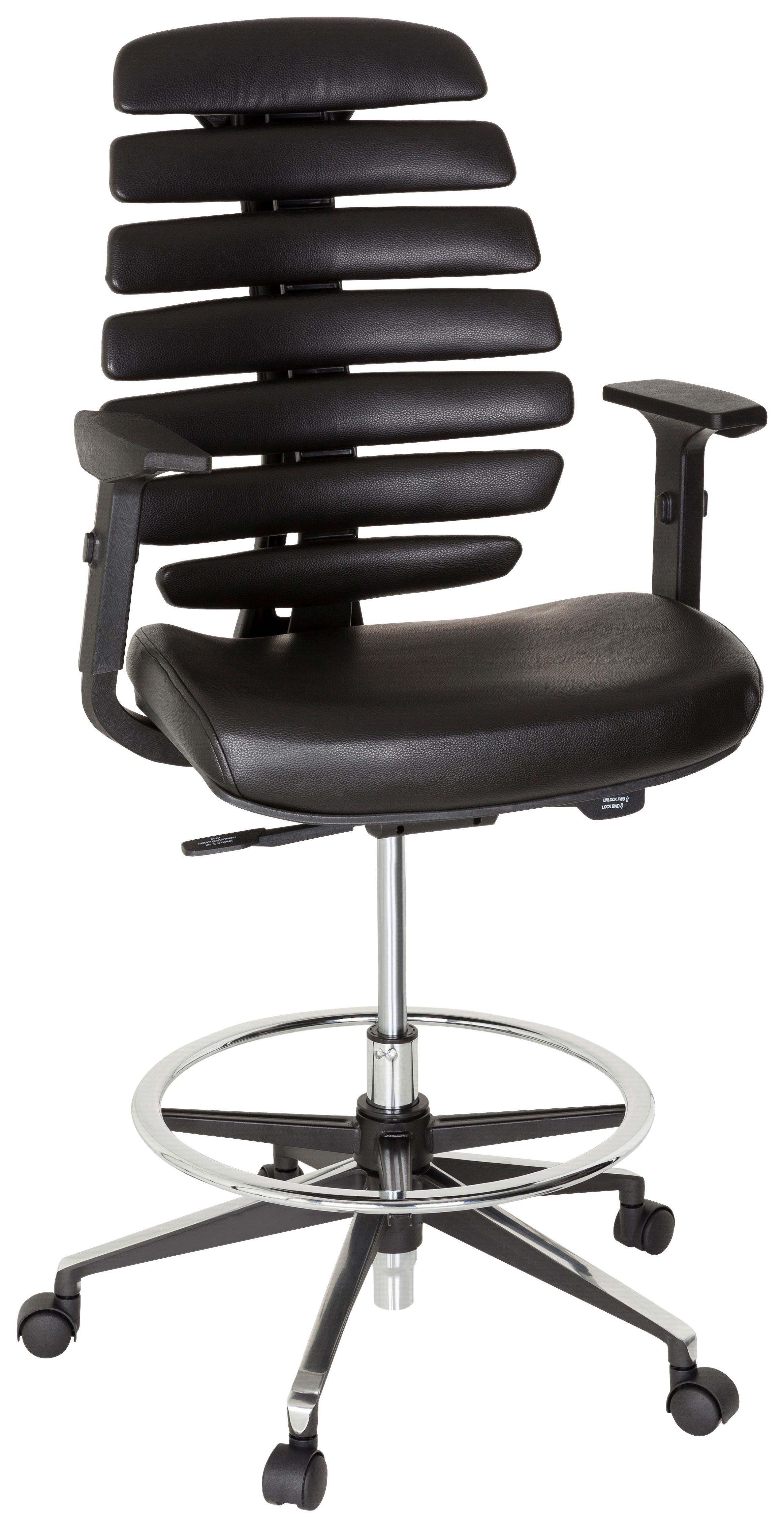 Drehstuhl Ergo Line Ii Work Lederlook Schwarz Bis 120kg - Alufarben/Schwarz, MODERN, Kunststoff/Textil (62/131/65cm) - MID.YOU