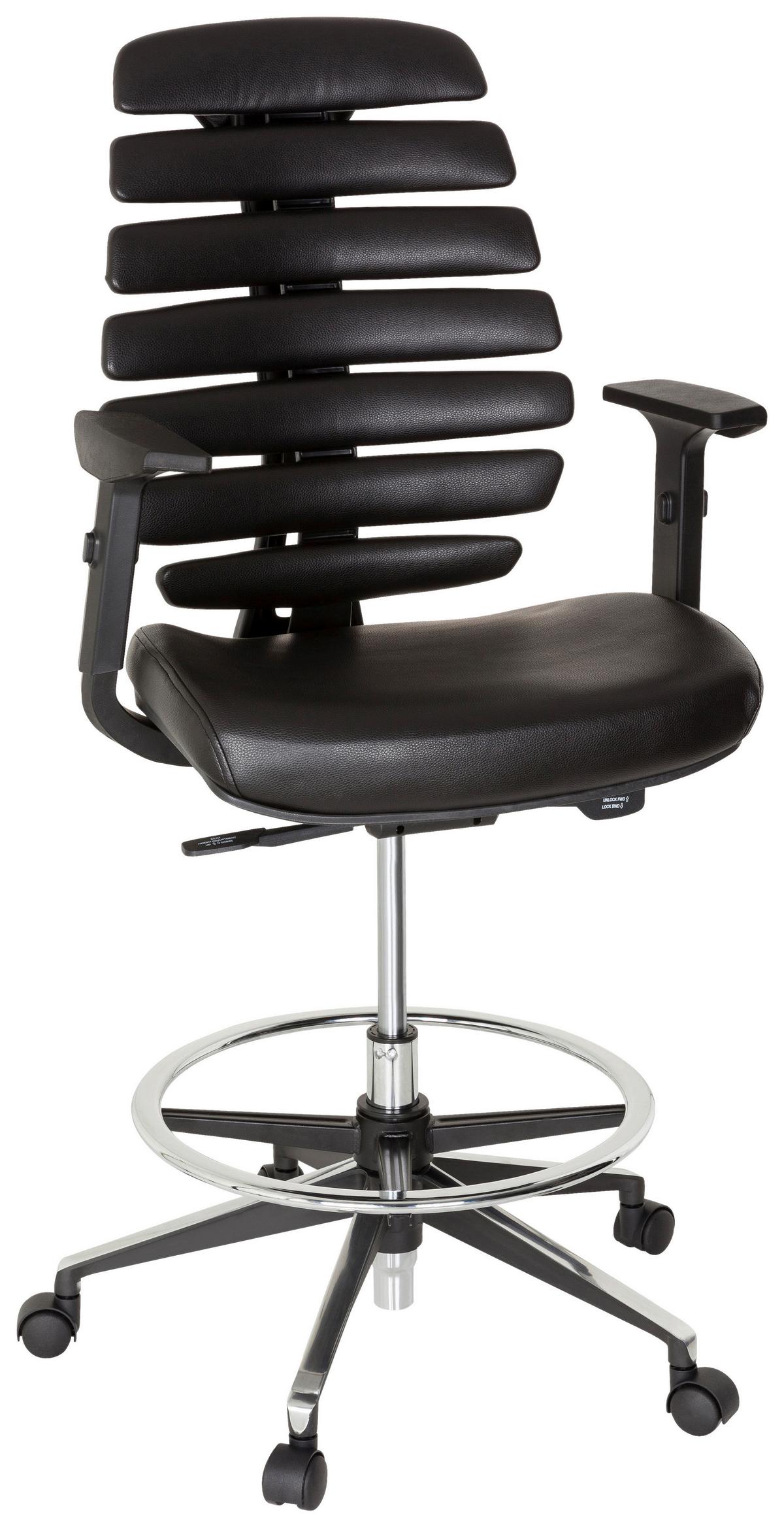 Drehstuhl Ergo Line Ii Work Lederlook Schwarz Bis 120kg - Alufarben/Schwarz, MODERN, Kunststoff/Textil (62/131/65cm) - MID.YOU