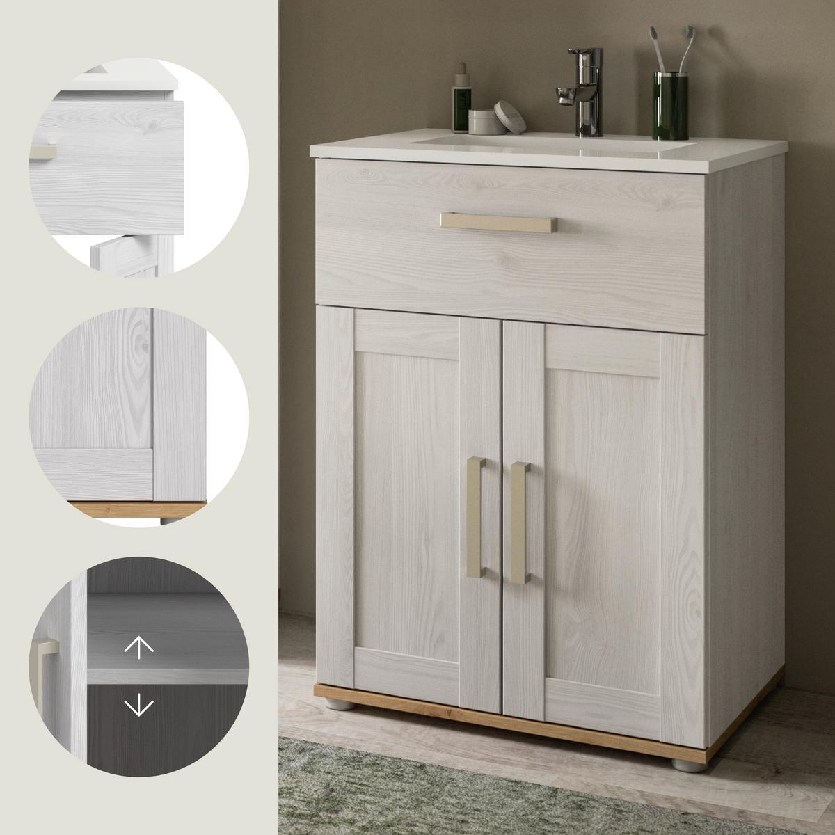 WASCHTISCHKOMBI Verona Lärchefarben B: 60cm - Silberfarben/Lärchefarben, Trend, Keramik/Holzwerkstoff (60cm) - MID.YOU