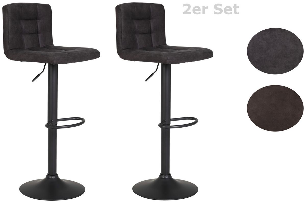 Barhocker Set 2tlg. mit Lehne 360° drehbar Amanda Anthrazit - Dunkelgrau/Anthrazit, MODERN, Textil/Metall (40/85/48cm) - MID.YOU