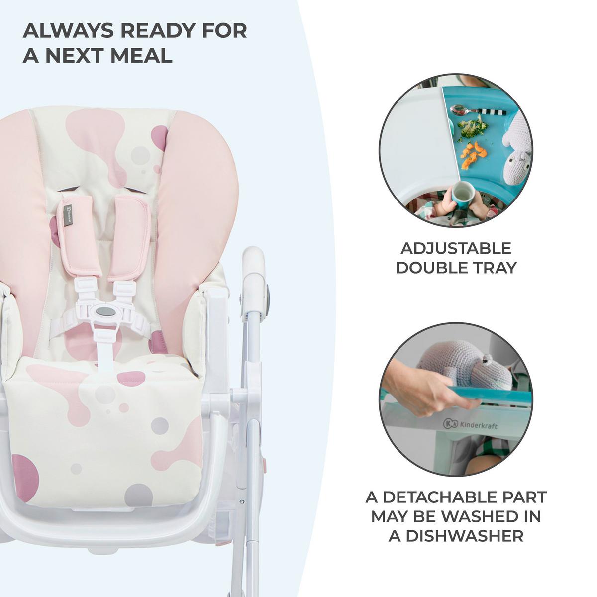 Hochstuhl Yummy Bunt, B/H/T: 55,5x105x84,5cm - Multicolor/Rosa, Basics (55.5/105/84.5cm) - Kinderkraft