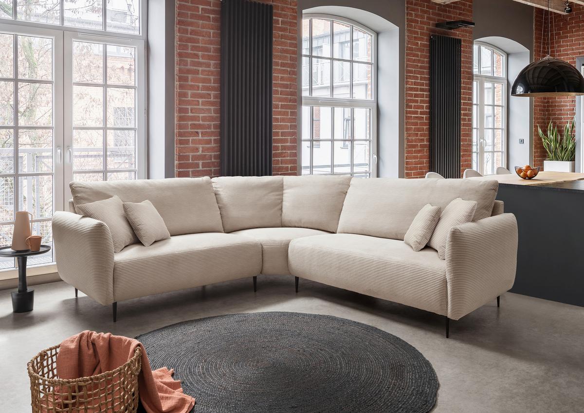 Ecksofa Vanilla Beige S: 256x256 cm - Beige/Schwarz, Design, Textil (256/256cm) - Livetastic