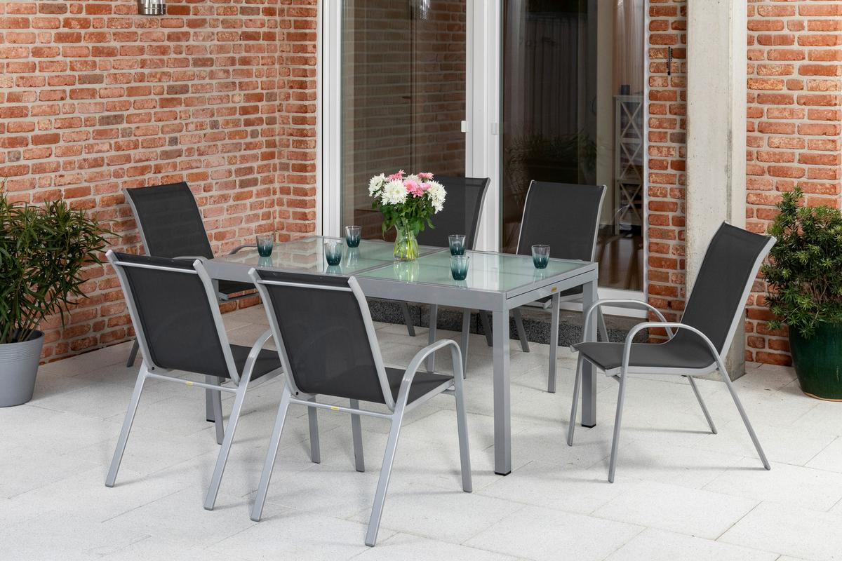 Gartenset Sorrento - Silberfarben/Grau, MODERN, Textil/Metall - Gardenson