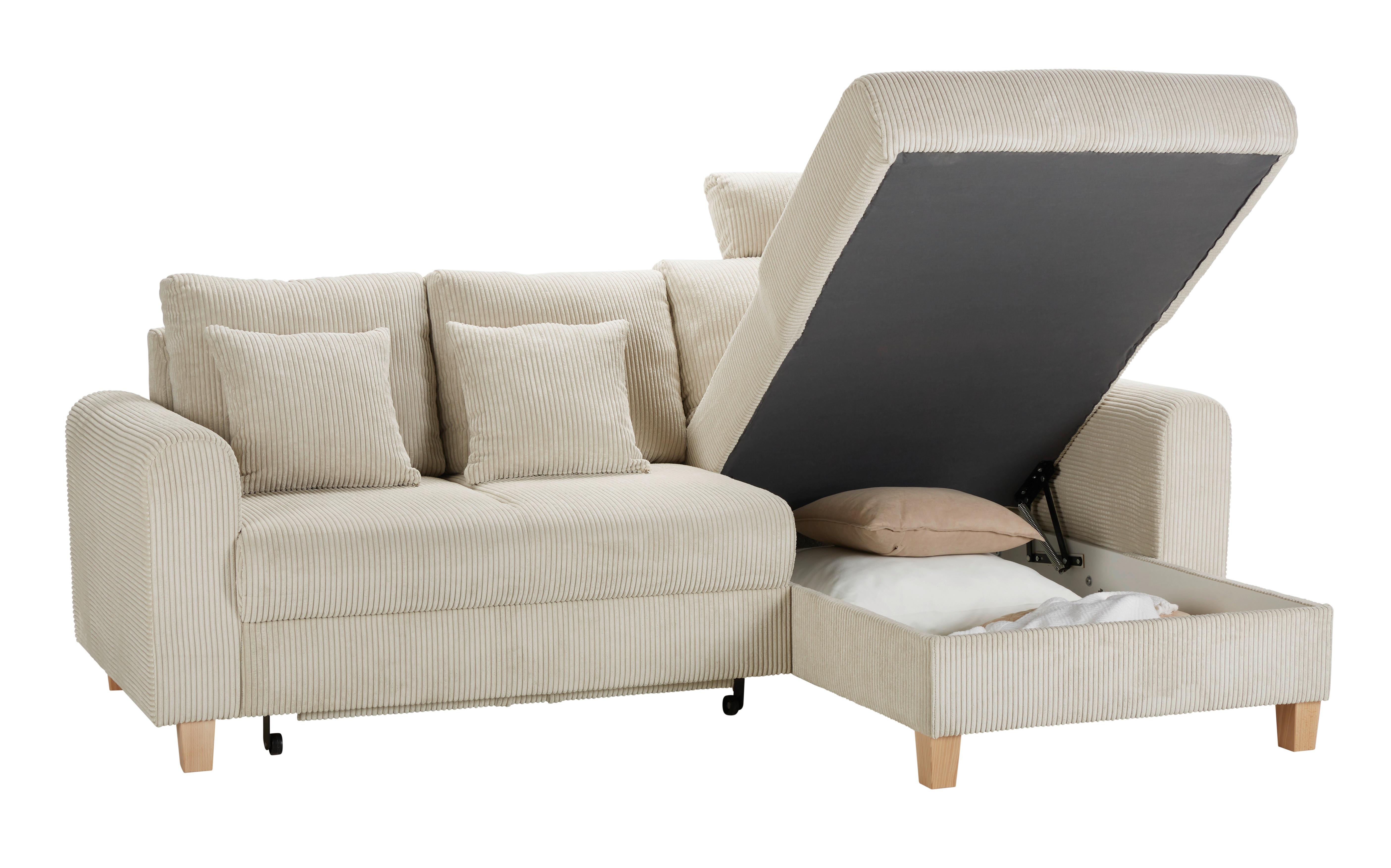 Rohová sedačka LILLE, oboustr., béžový manšestr - béžová/světle hnědá, Moderní, dřevo/textil (232/110/156cm) - Mömax