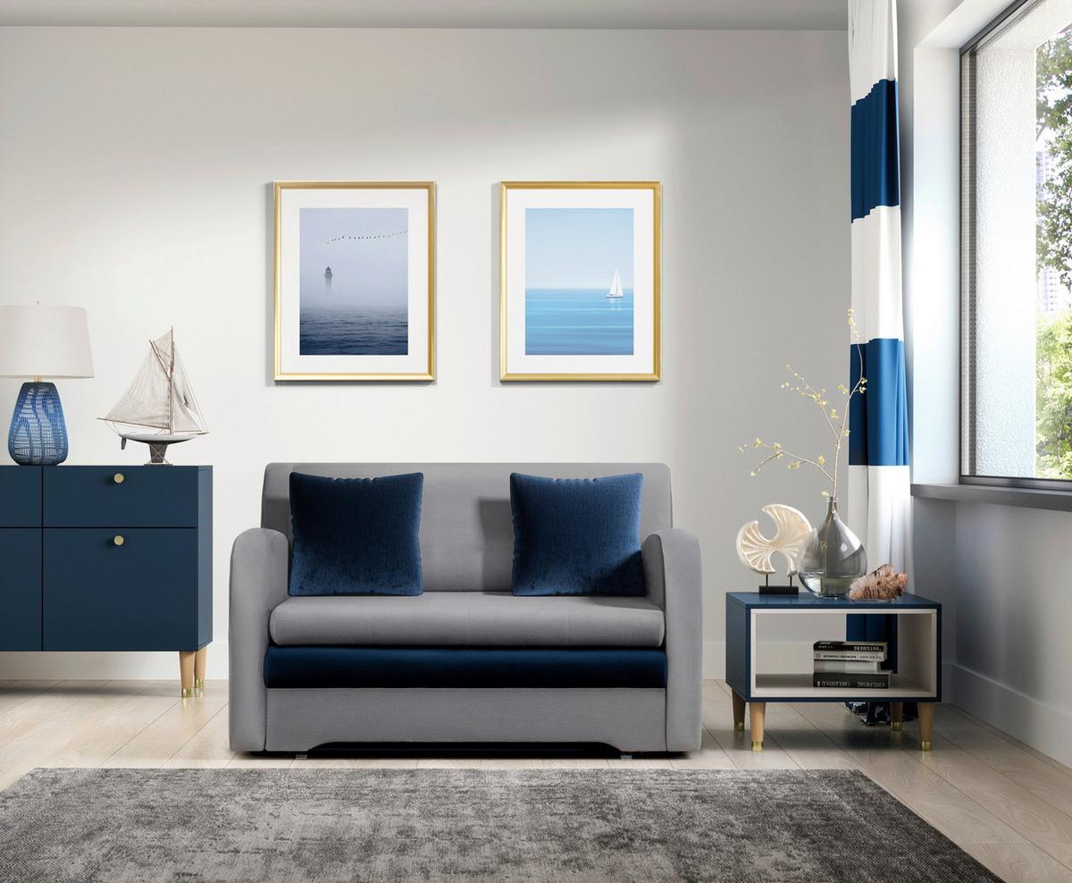 Schlafsofa Ario Grau B: 130cm - Schwarz/Dunkelblau, Design, Textil (130/85/103cm) - MID.YOU