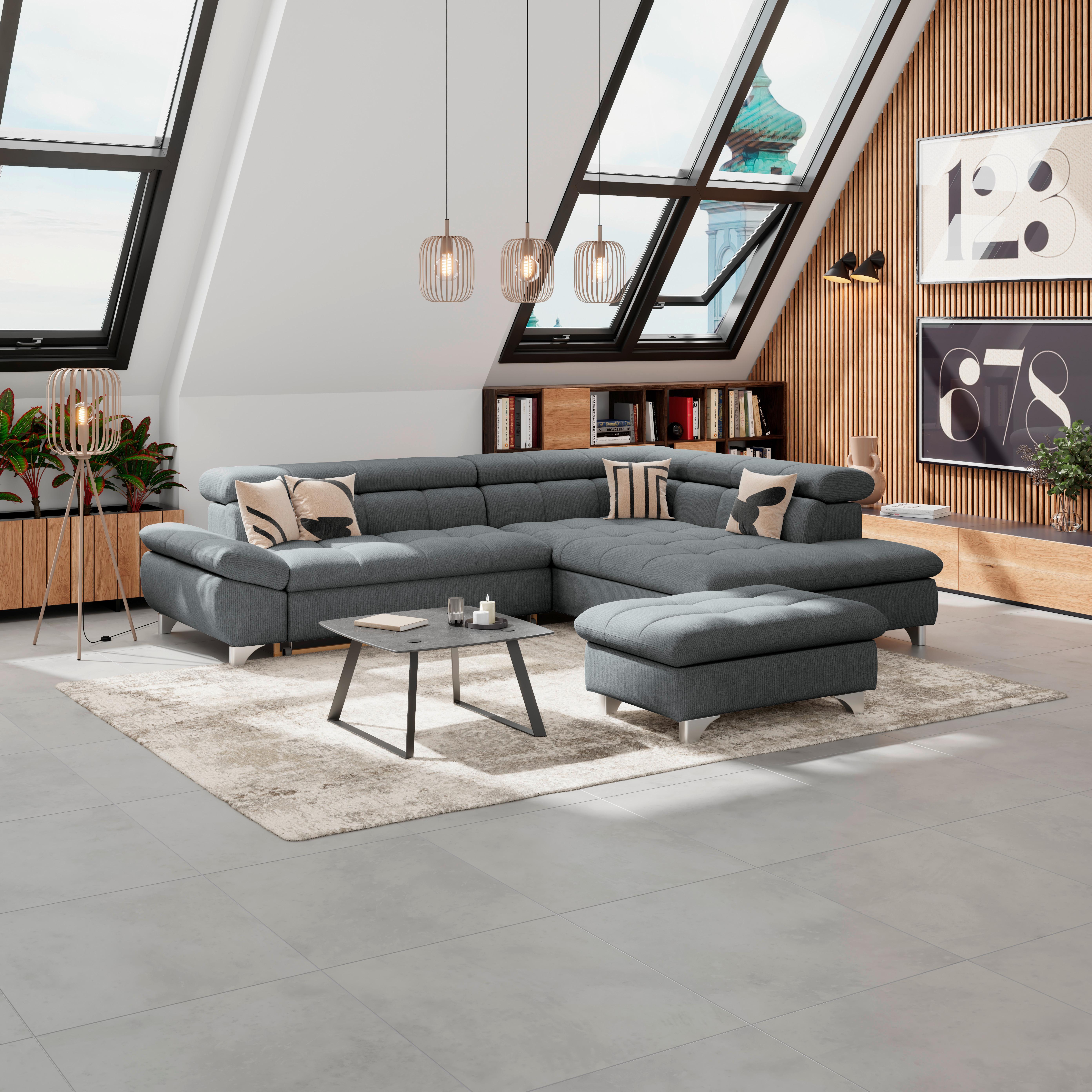 Hocker Gemini Graphitfarben, B: 108cm - Chromfarben/Graphitfarben, KONVENTIONELL, Textil (108/46/108cm)