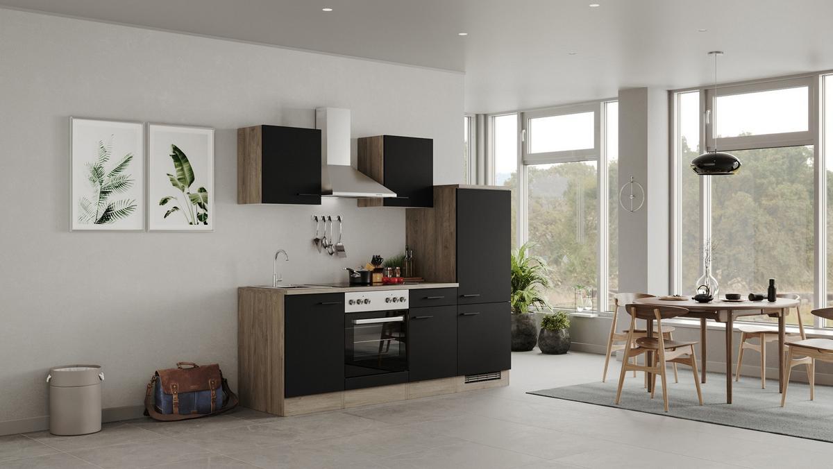 Küchenblock Capri Eiche/schwarz B: 220 Cm - Eichefarben/Schwarz, MODERN, Holzwerkstoff (220cm) - FlexWell