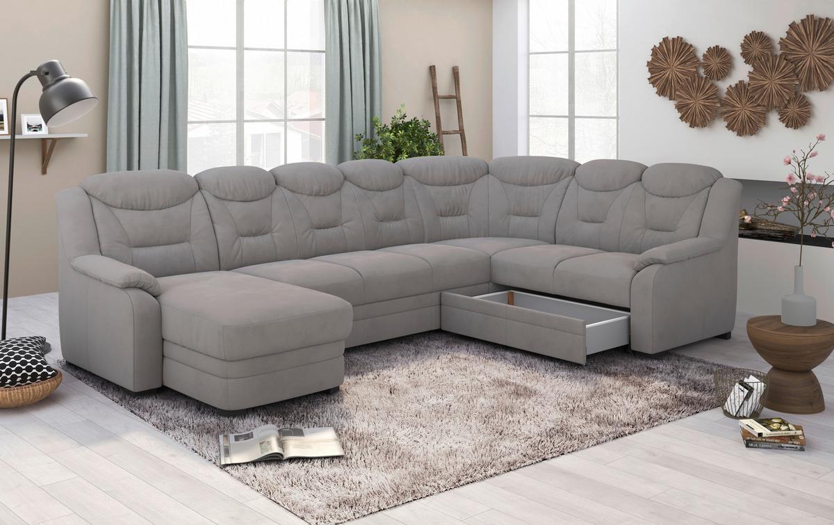 Wohnlandschaft Marcus Sparta Mit Schlaffunktion Hellgrau - Hellgrau/Schwarz, Basics, Textil (330/99/211cm) - MID.YOU