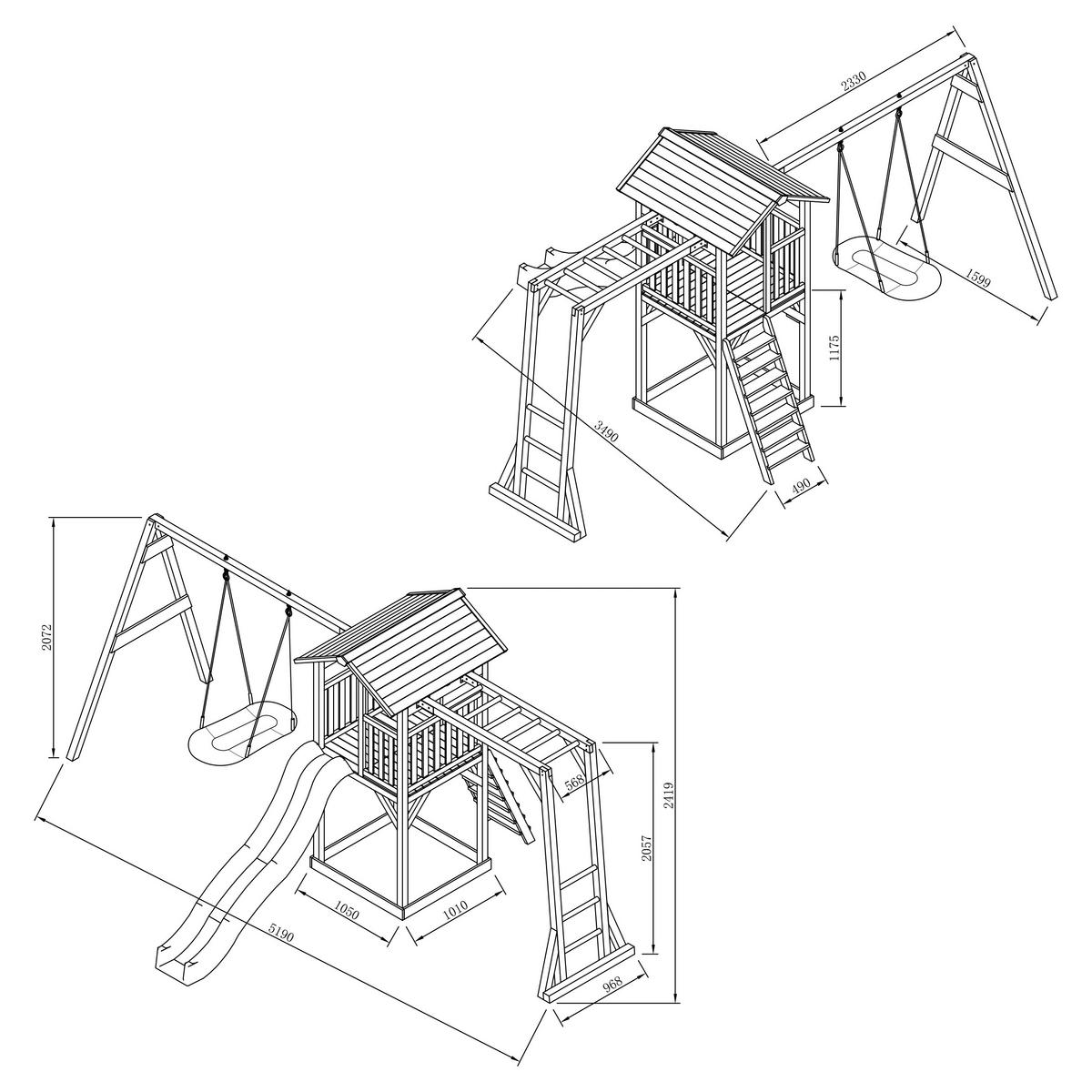 Spielturm A025.134.92 - Blau/Weiß, KONVENTIONELL, Holz (519/242/349cm) - Ambia Garden