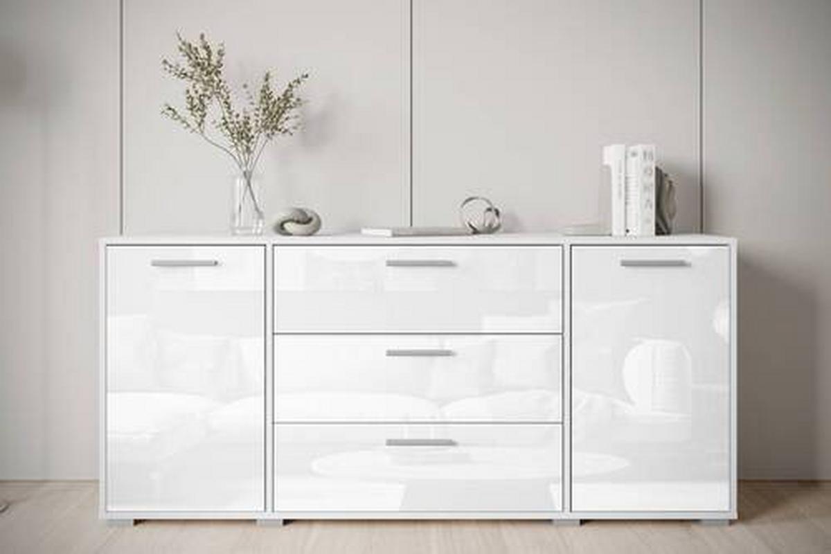 Široká komoda BOGOTA bílá - bílá/šedá, Basics, kompozitní dřevo/plast (150/68/40cm) - MID.YOU