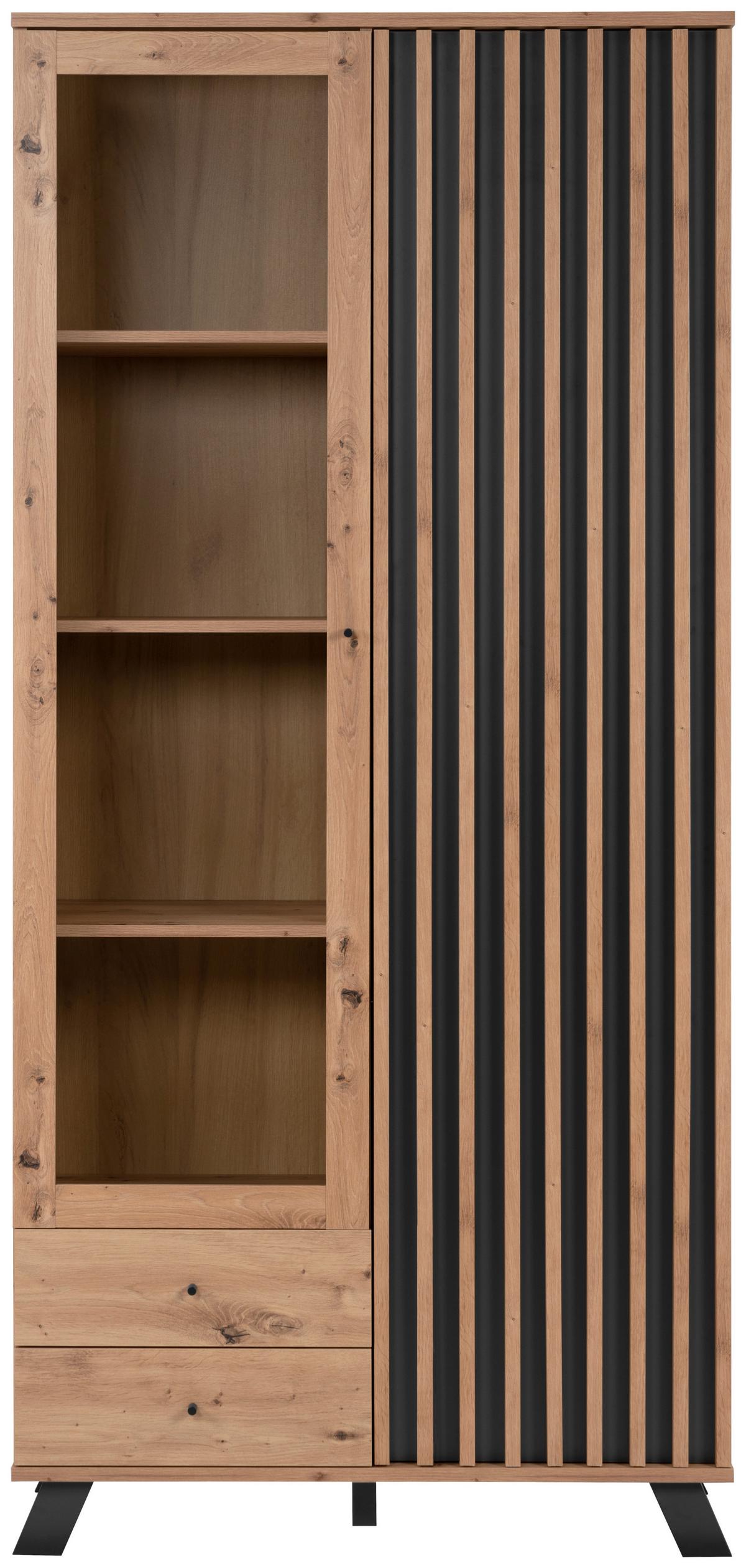 Vitrine Medan B: 92 Cm Anthrazit/eiche Dekor - Anthrazit/Eiche Artisan, LIFESTYLE, Glas/Holzwerkstoff (92/198/40cm) - MID.YOU