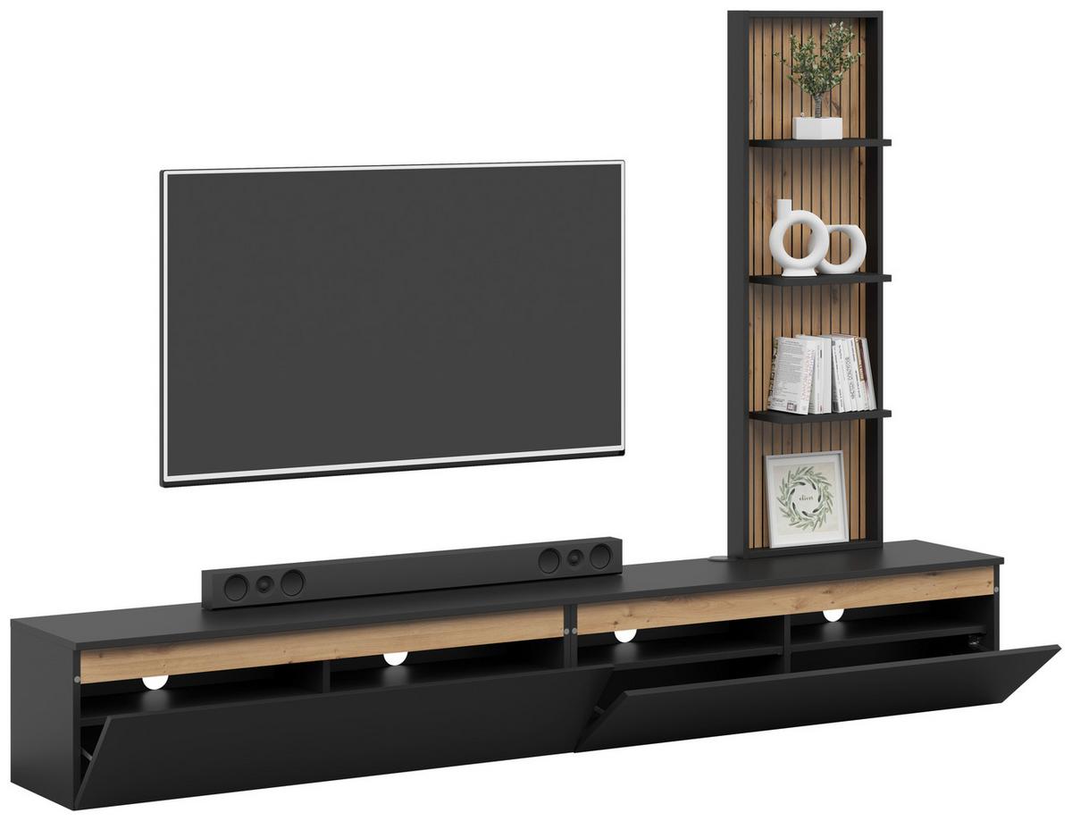 Lowboard Pascal 230cm, Schwarz Pascal - Schwarz/Eiche Artisan, MODERN, Holzwerkstoff (230/160/35cm)