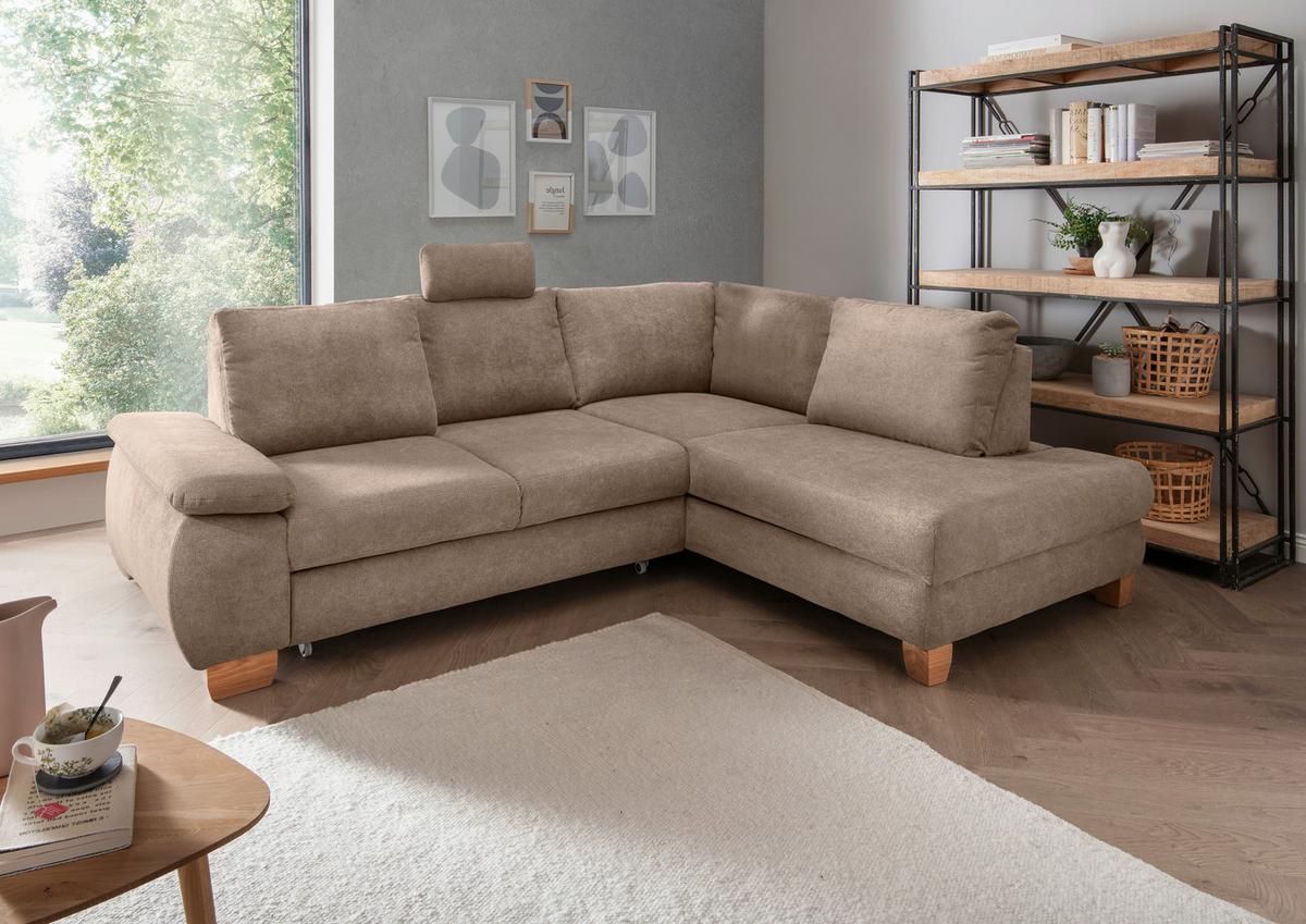Eckschlafsofa Positano Hellbraun S: 261x206 Cm - Wildeiche/Hellbraun, MODERN, Textil (261/206cm) - Livetastic