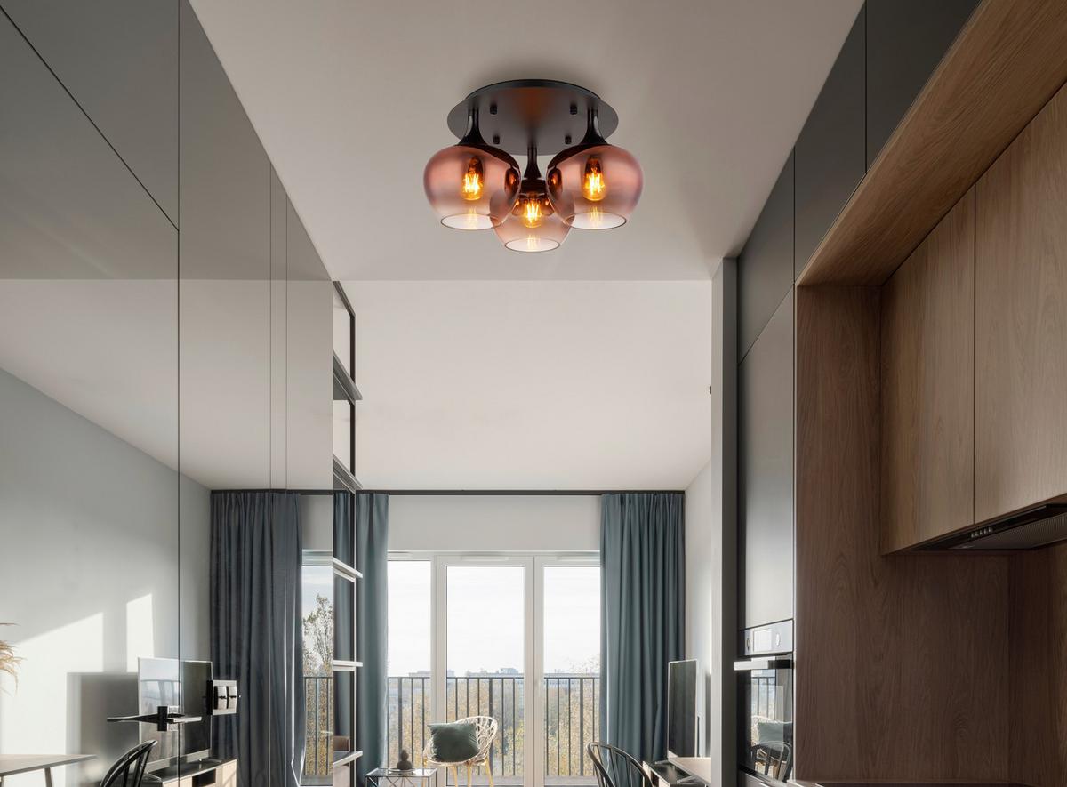 Deckenleuchte Exkl. 3xe27, 40w - Klar/Schwarzchrom, Basics, Glas/Metall (45/25,5cm) - Globo