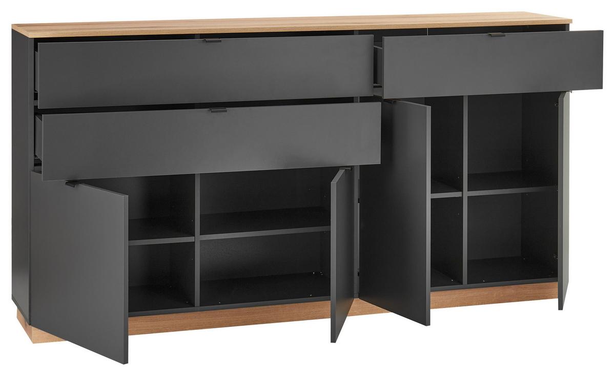 Sideboard Vince II B: 191 cm Anthrazit/Evoke Oak Dekor - Eichefarben/Anthrazit, Trend, Holzwerkstoff (191/100/38cm) - Livetastic