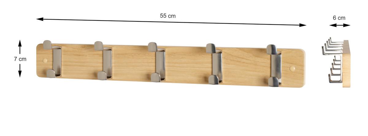 Fali Akasztóléc Köln - nemesacél/tölgyfa, Modern, faalapú anyag/fém (55/7/6cm)