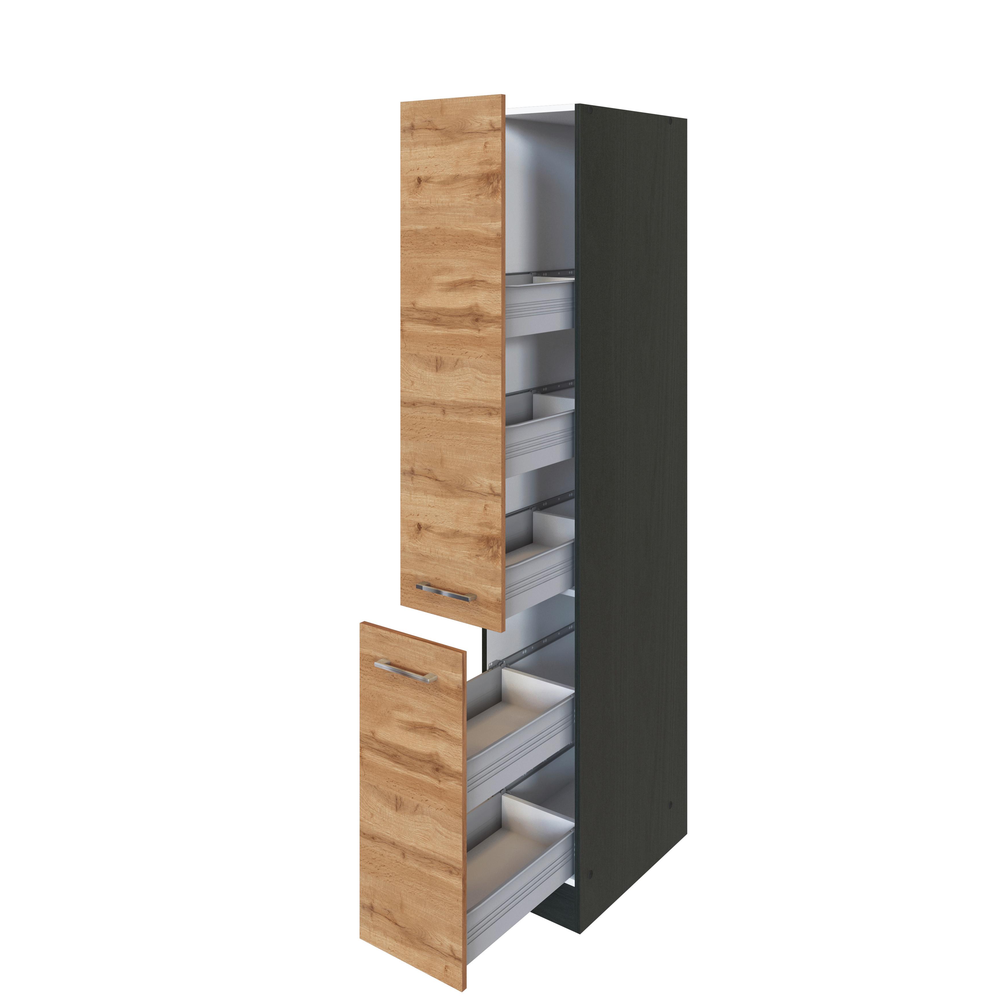Apothekerschrank B: 30 cm Eiche Dekor 2 Auszüge - Eichefarben/Anthrazit, MODERN, Holzwerkstoff (30/200/60cm) - Held